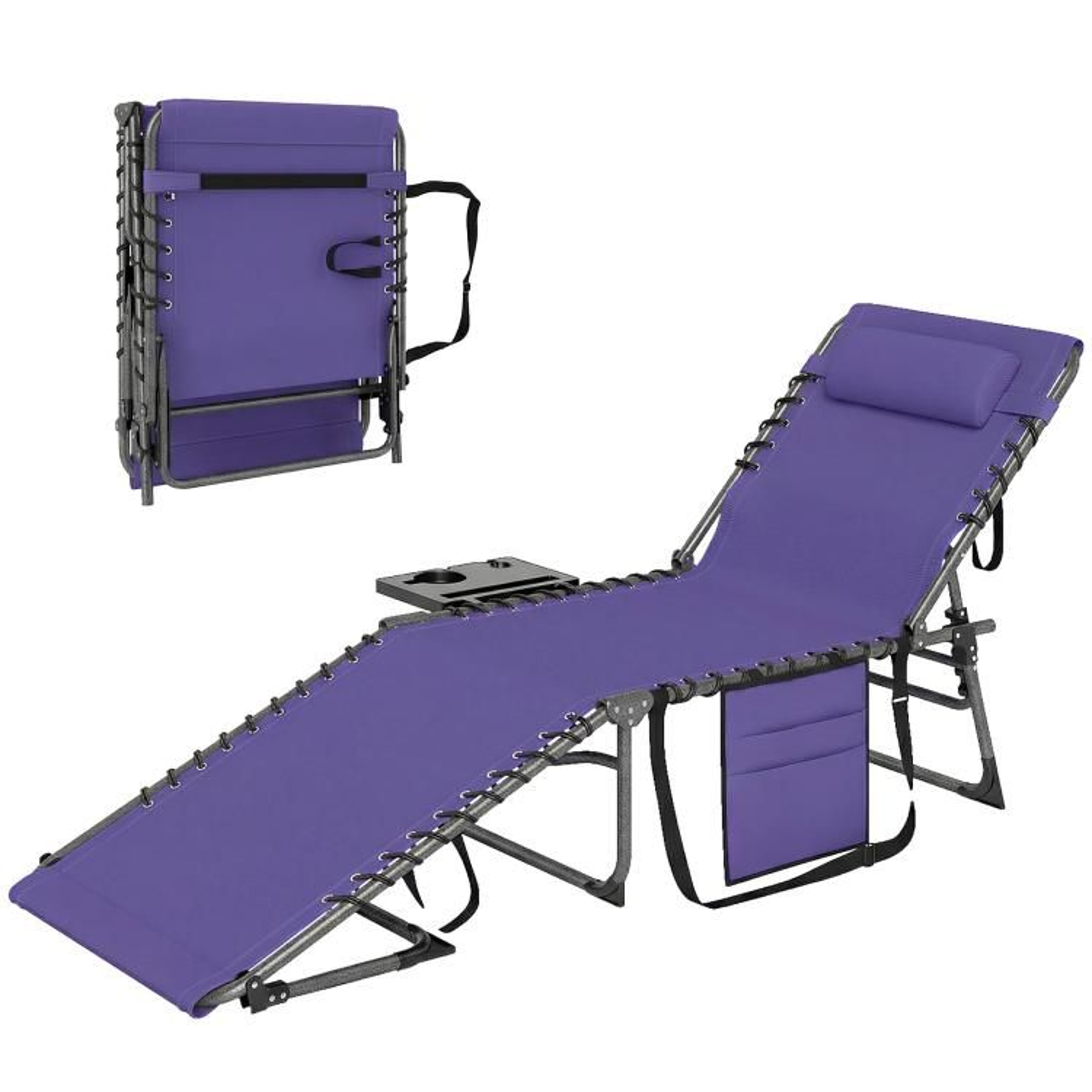 Folding Outdoor Chaise Lounge Chair With  Backrest And Side Table  Purple 1