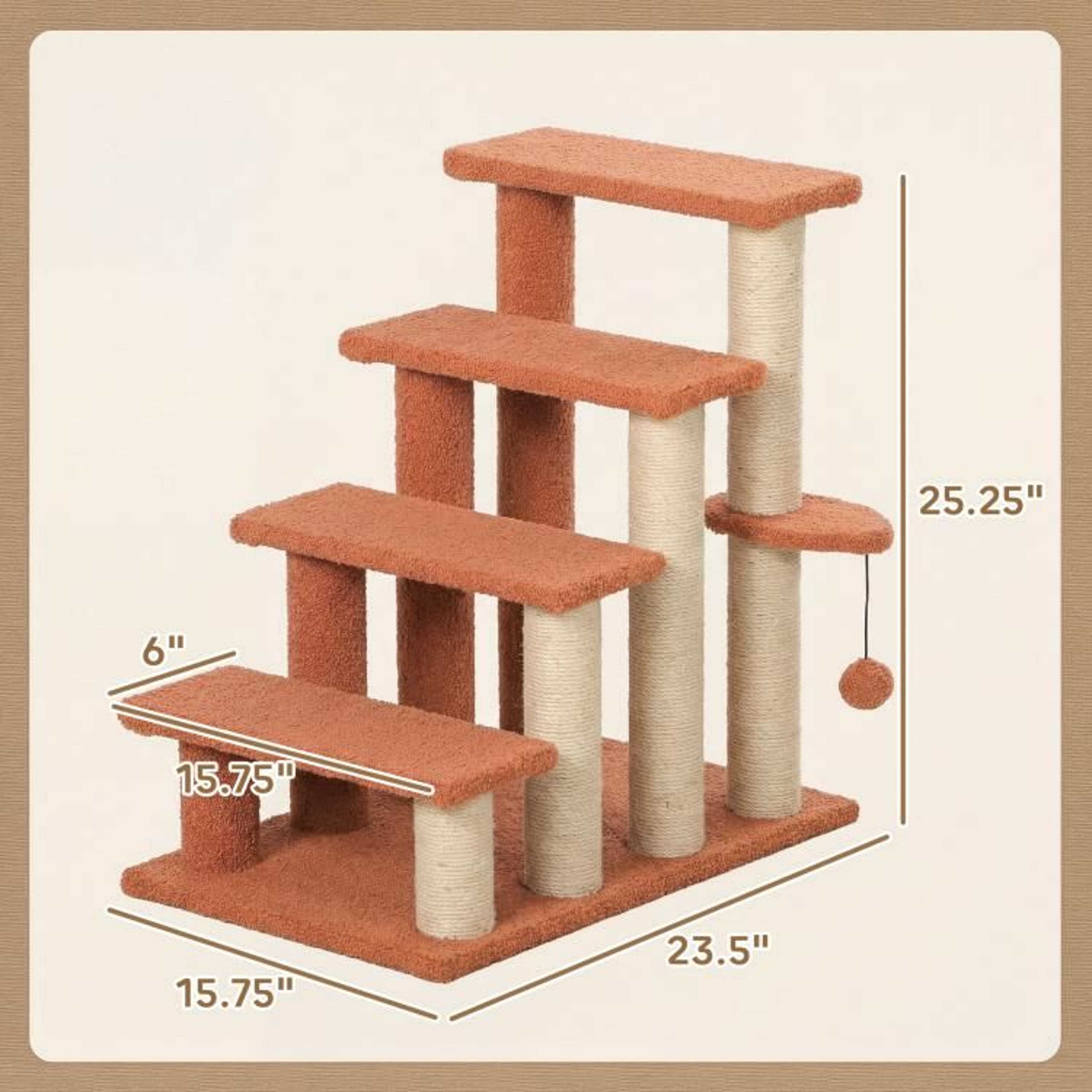 Cat Stairs With Scratching Posts And Hanging Toy Ball For Beds And Sofas Brown 4