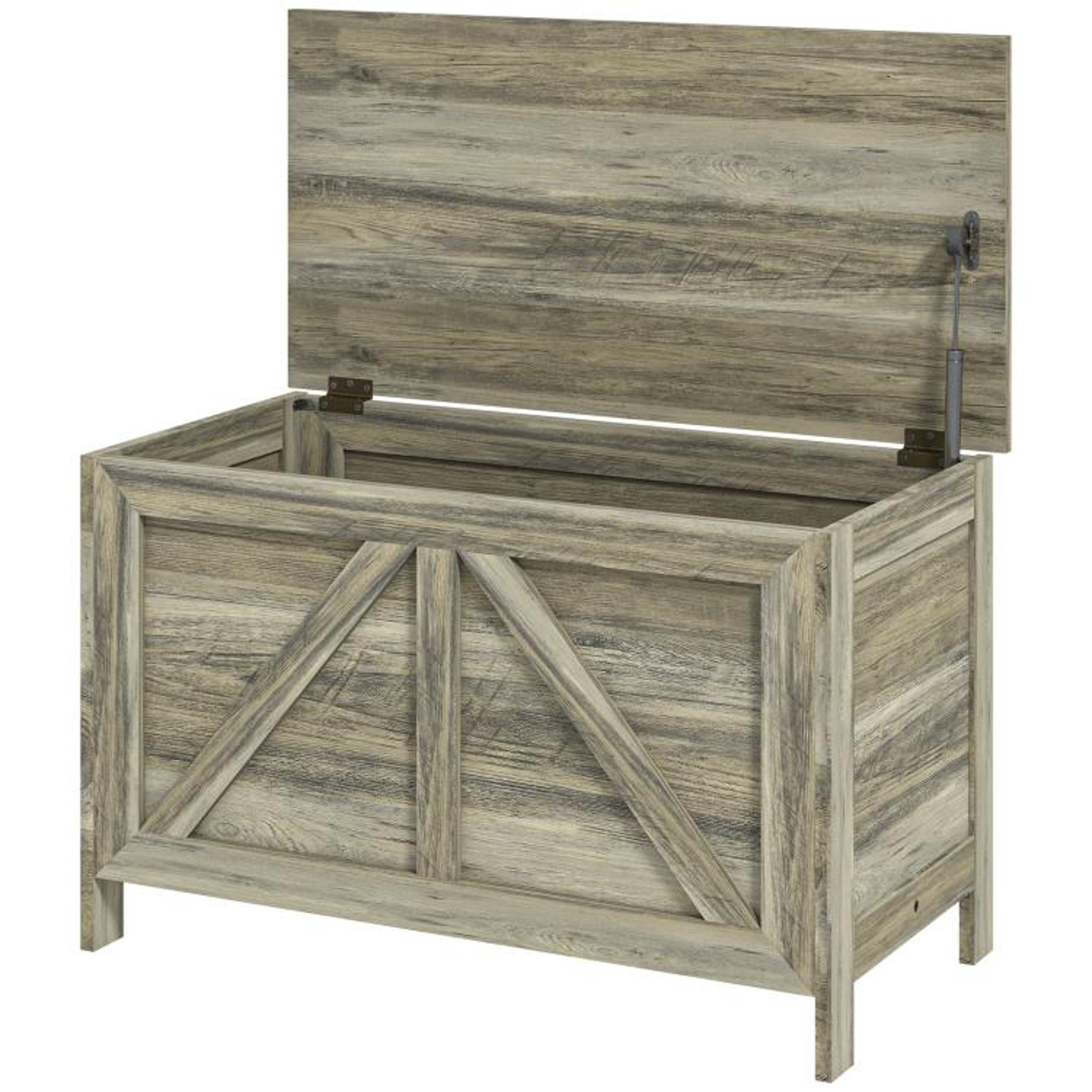 30 Inch Farmhouse Storage Bench With Lift Top And Safety Hinge  Gray 1