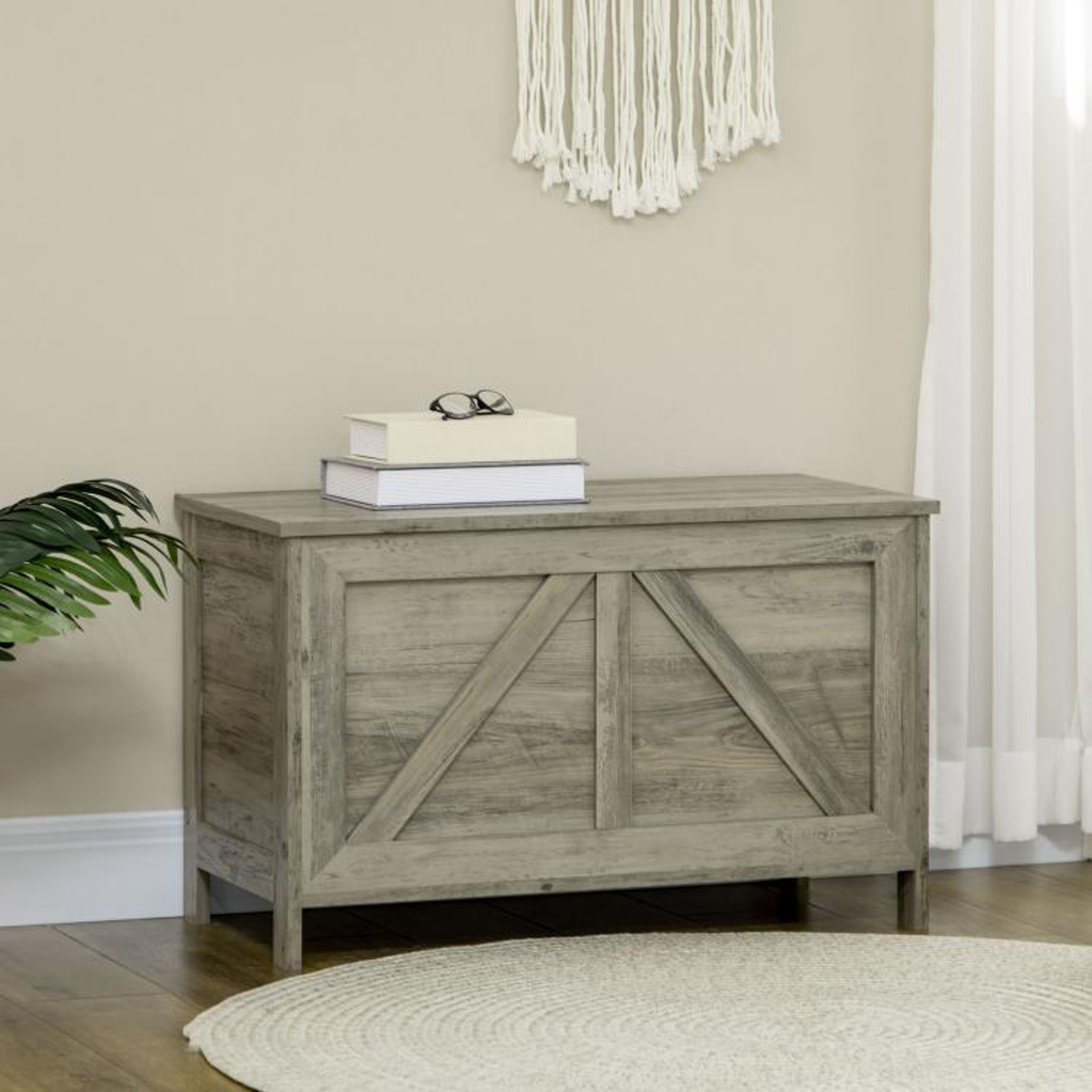 30 Inch Farmhouse Storage Bench With Lift Top And Safety Hinge  Gray 3