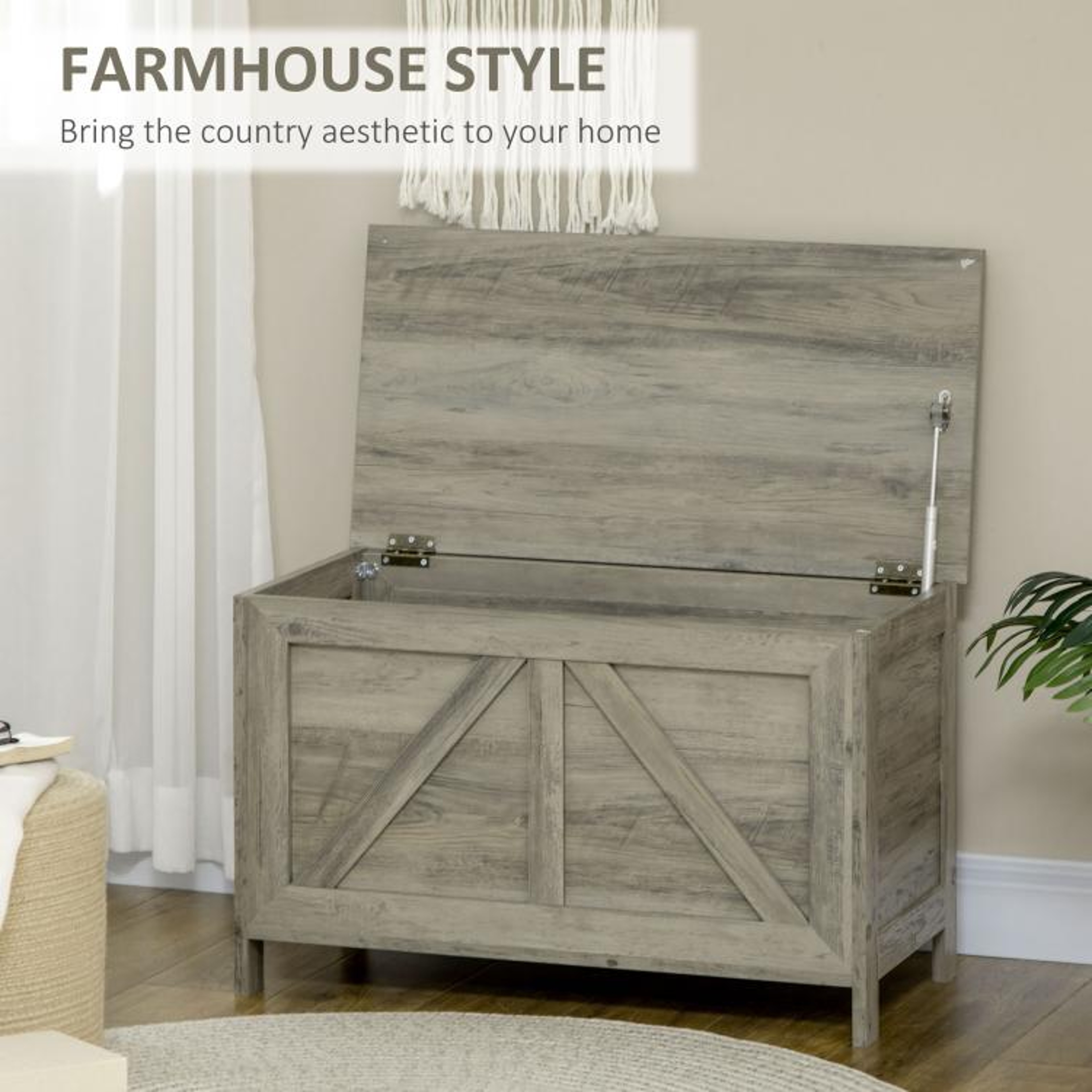 30 Inch Farmhouse Storage Bench With Lift Top And Safety Hinge  Gray 5