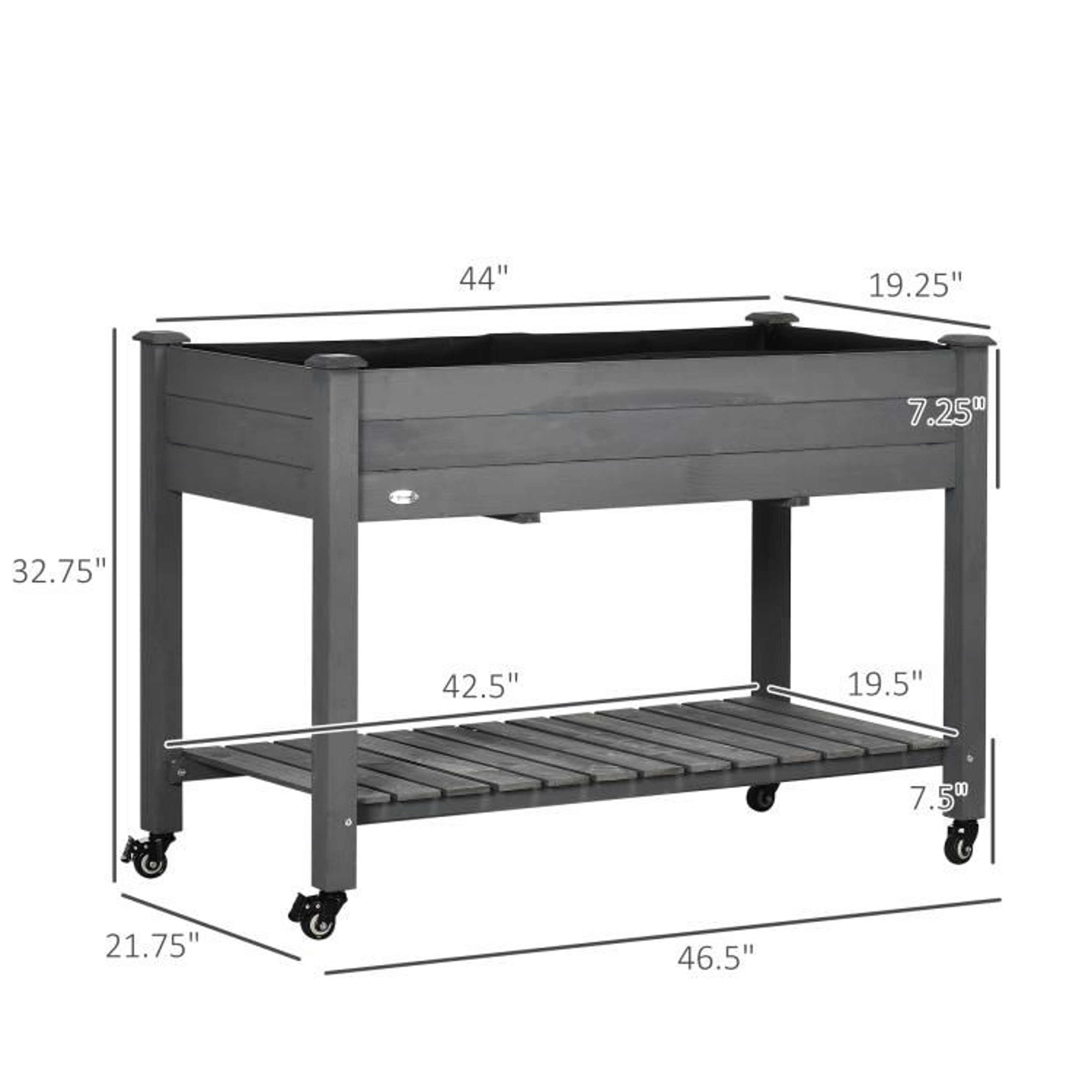 Raised Garden Bed With Wheels And Storage Shelf  Dark Gray Wooden Planter Box 4