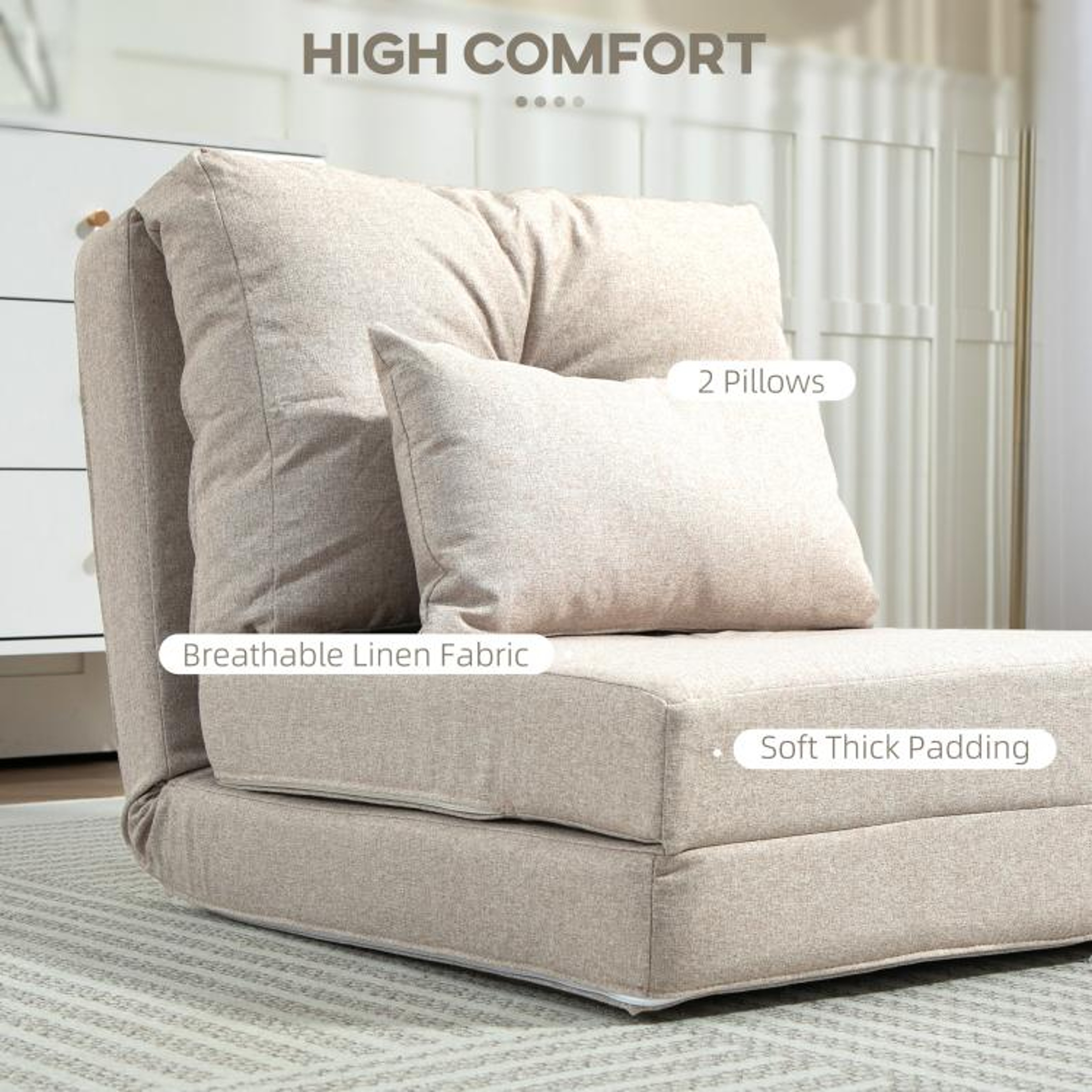 Convertible Floor Chair Sofa Bed With 5Position Adjustable Backrest  Beige 4