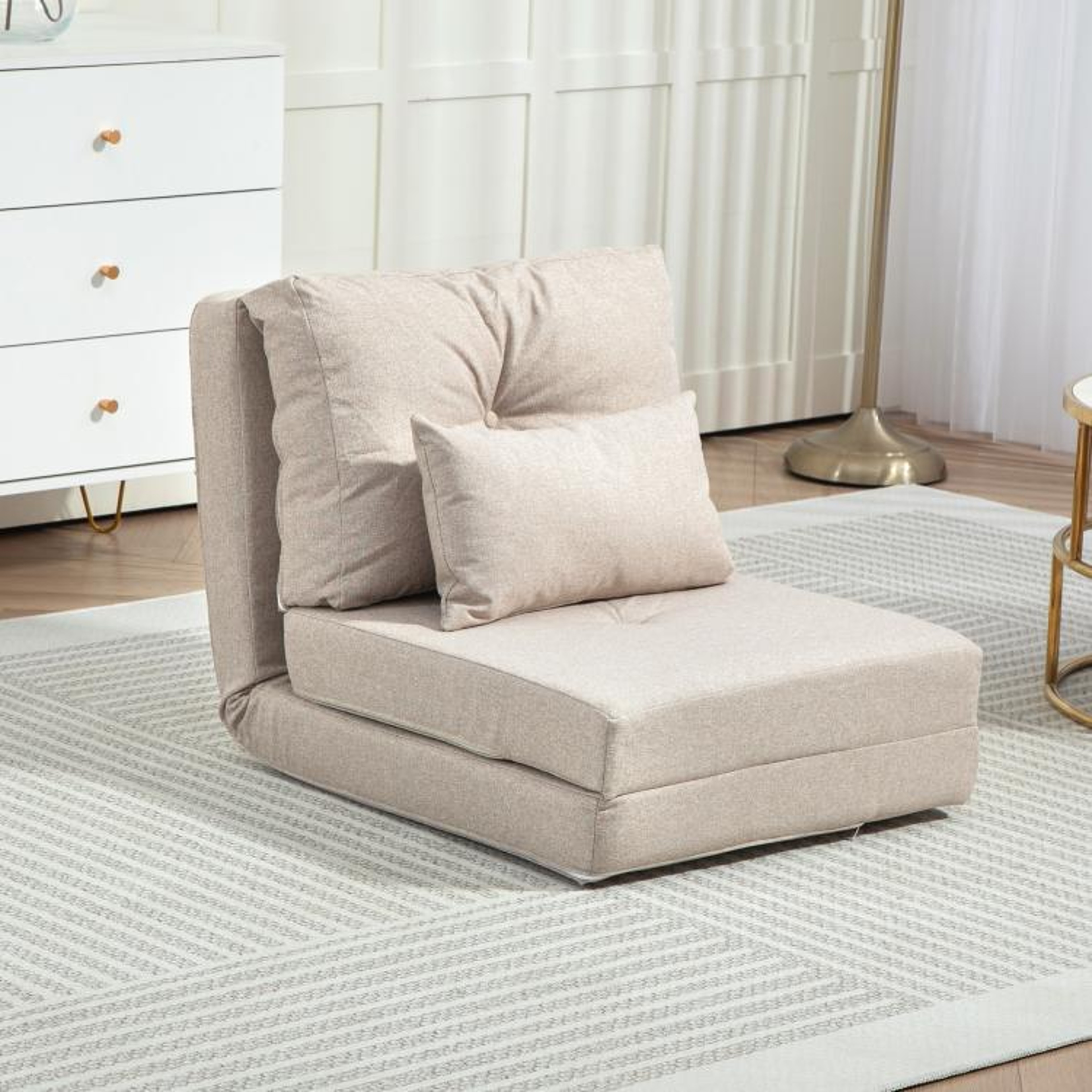 Convertible Floor Chair Sofa Bed With 5Position Adjustable Backrest  Beige 2