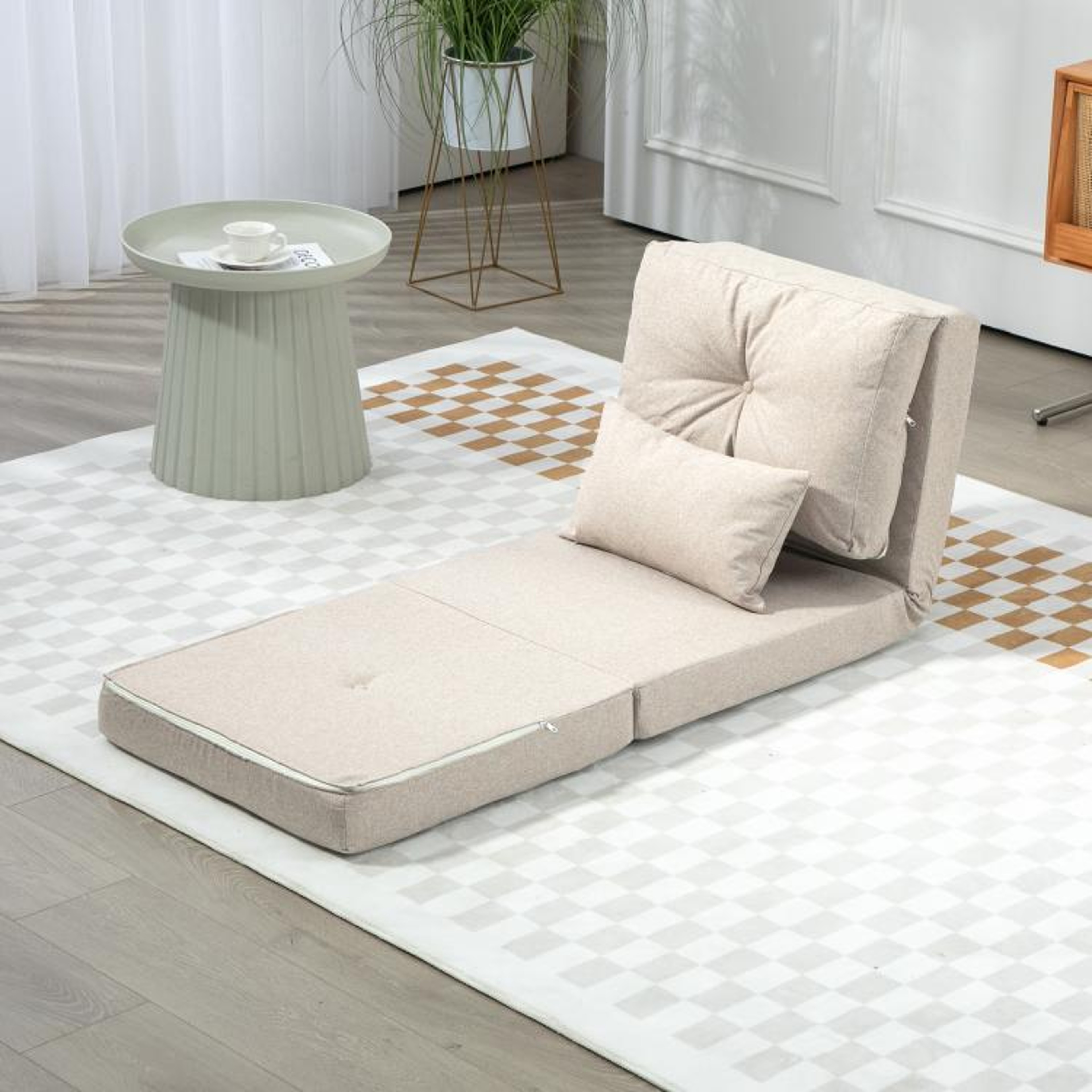 Convertible Floor Chair Sofa Bed With 5Position Adjustable Backrest  Beige 1