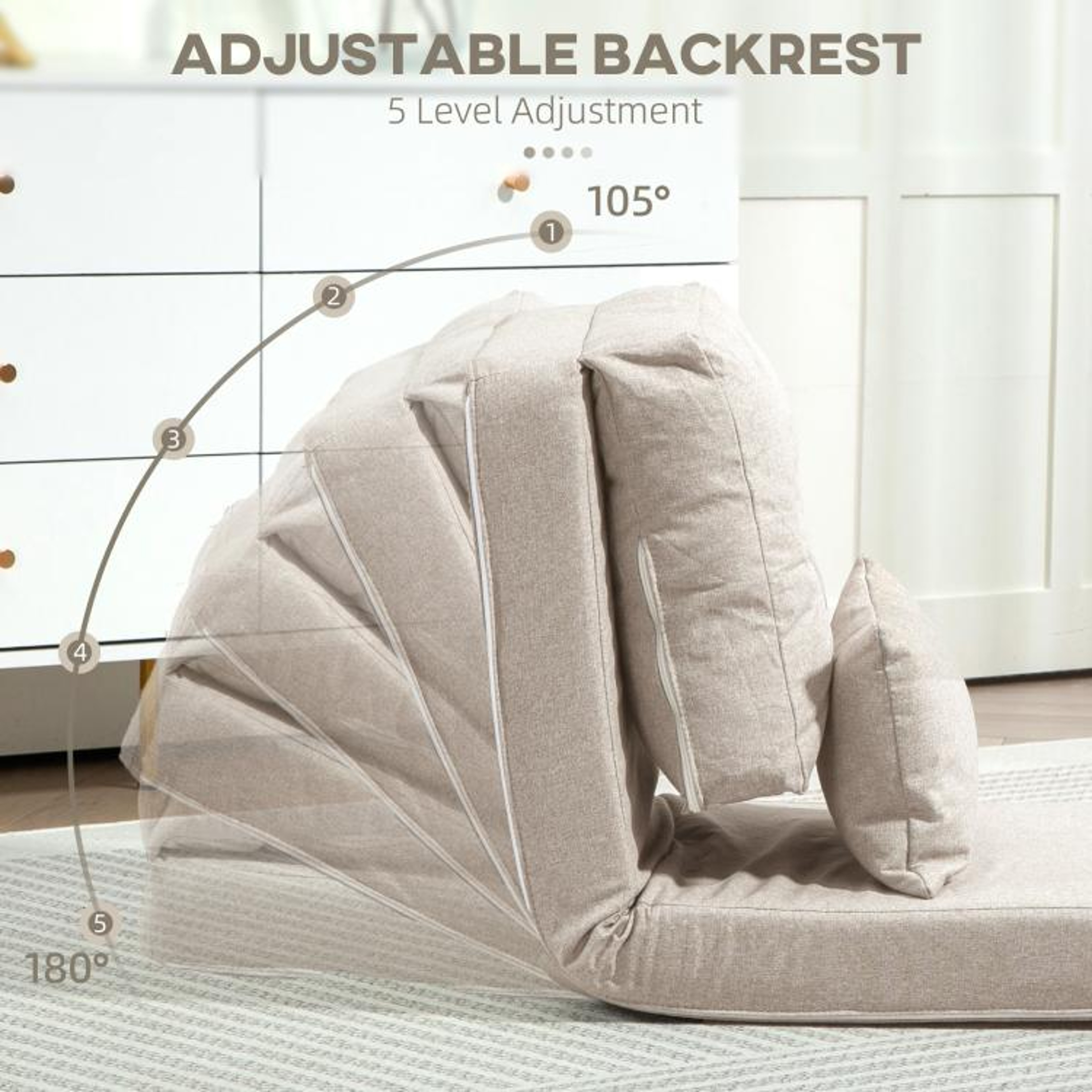 Convertible Floor Chair Sofa Bed With 5Position Adjustable Backrest  Beige 6
