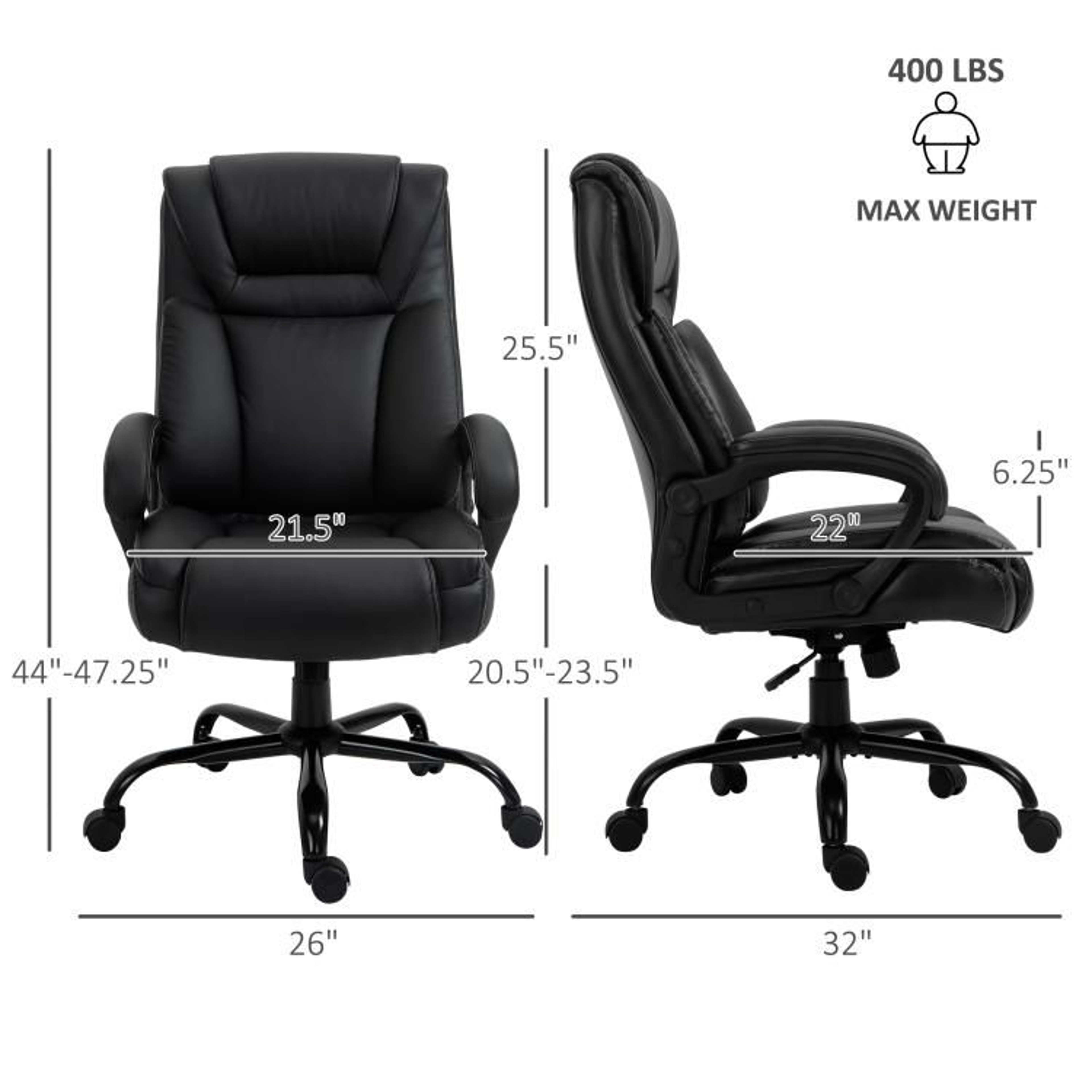 Big And Tall Executive Office Chair With 400 Lb Capacity And Adjustable Height 4