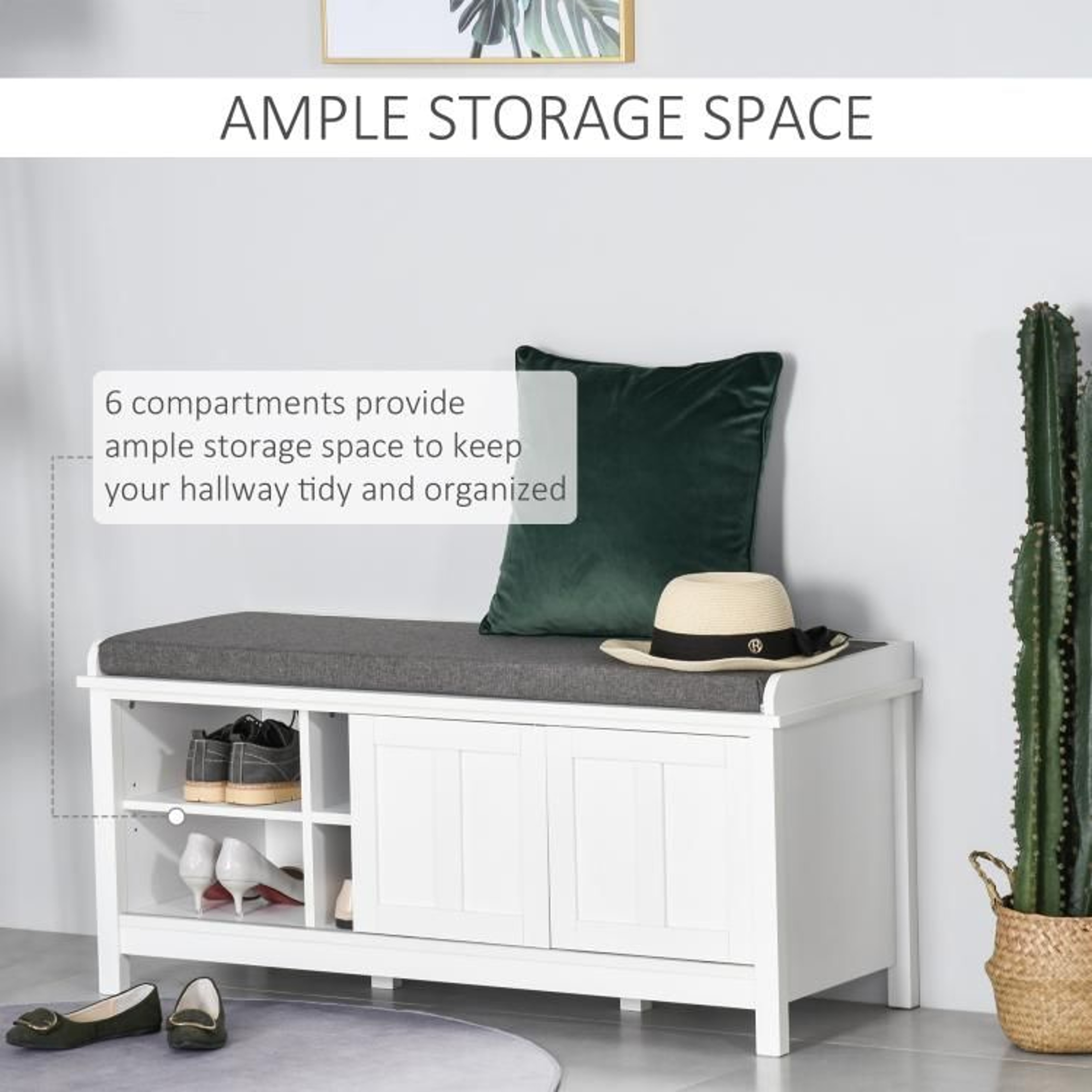 Entryway Shoe Storage Bench With Cushioned Seat And Sliding Doors In White 5