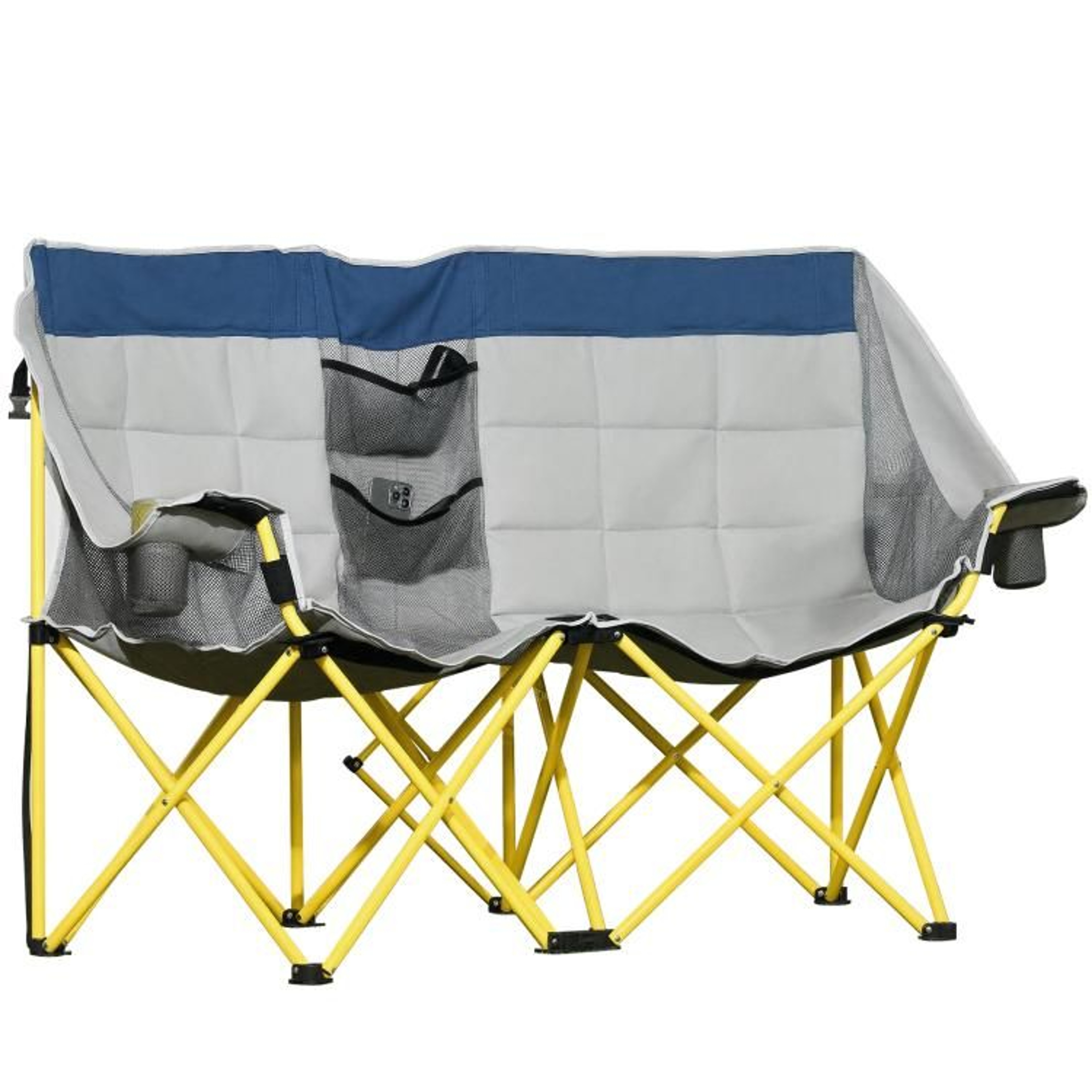 Double Camping Chair With Cup Holders  Carry Bag  Navy Blue And Gray 0