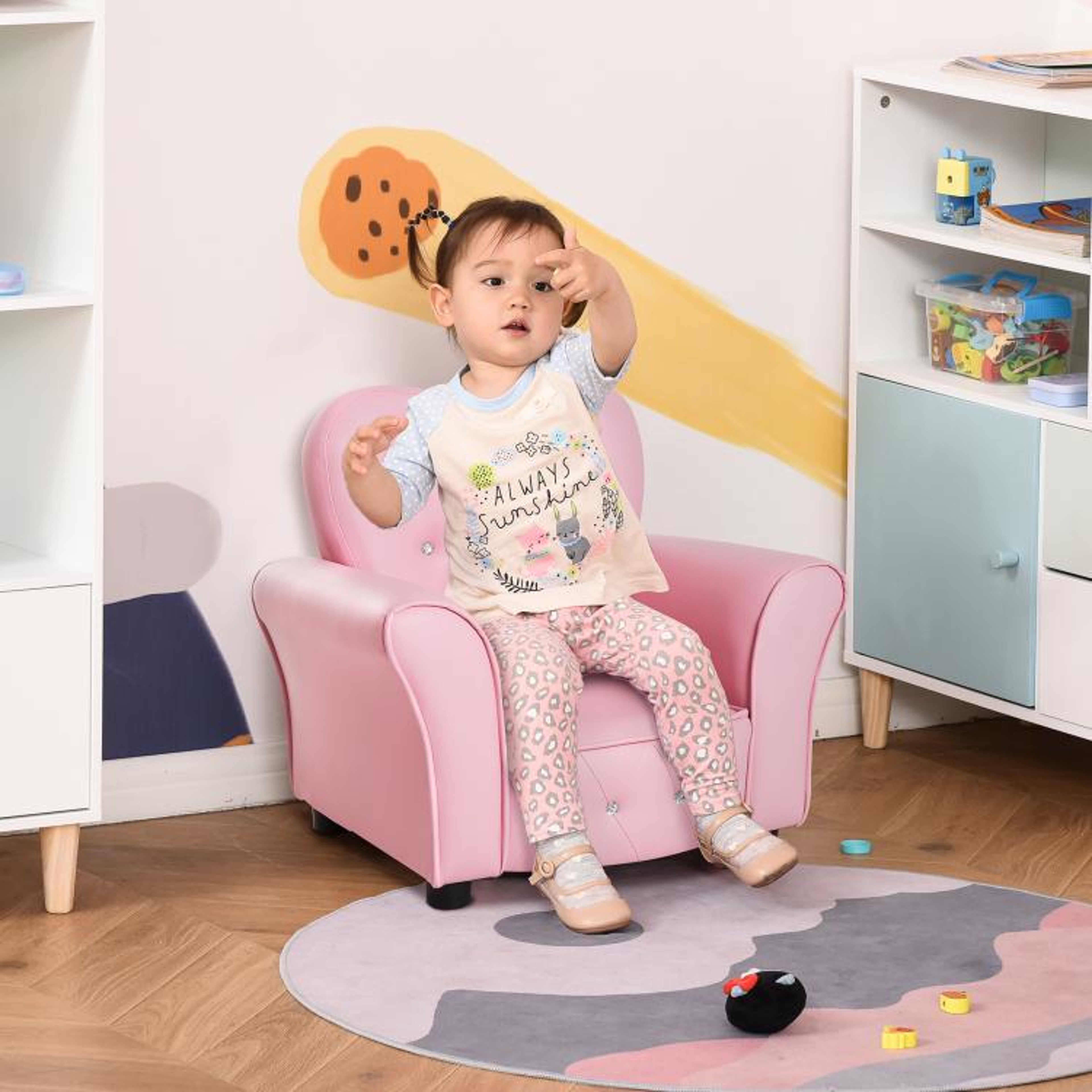 Kids Princess Sofa Chair With Pink Tufted Upholstery And Diamond Accents 2
