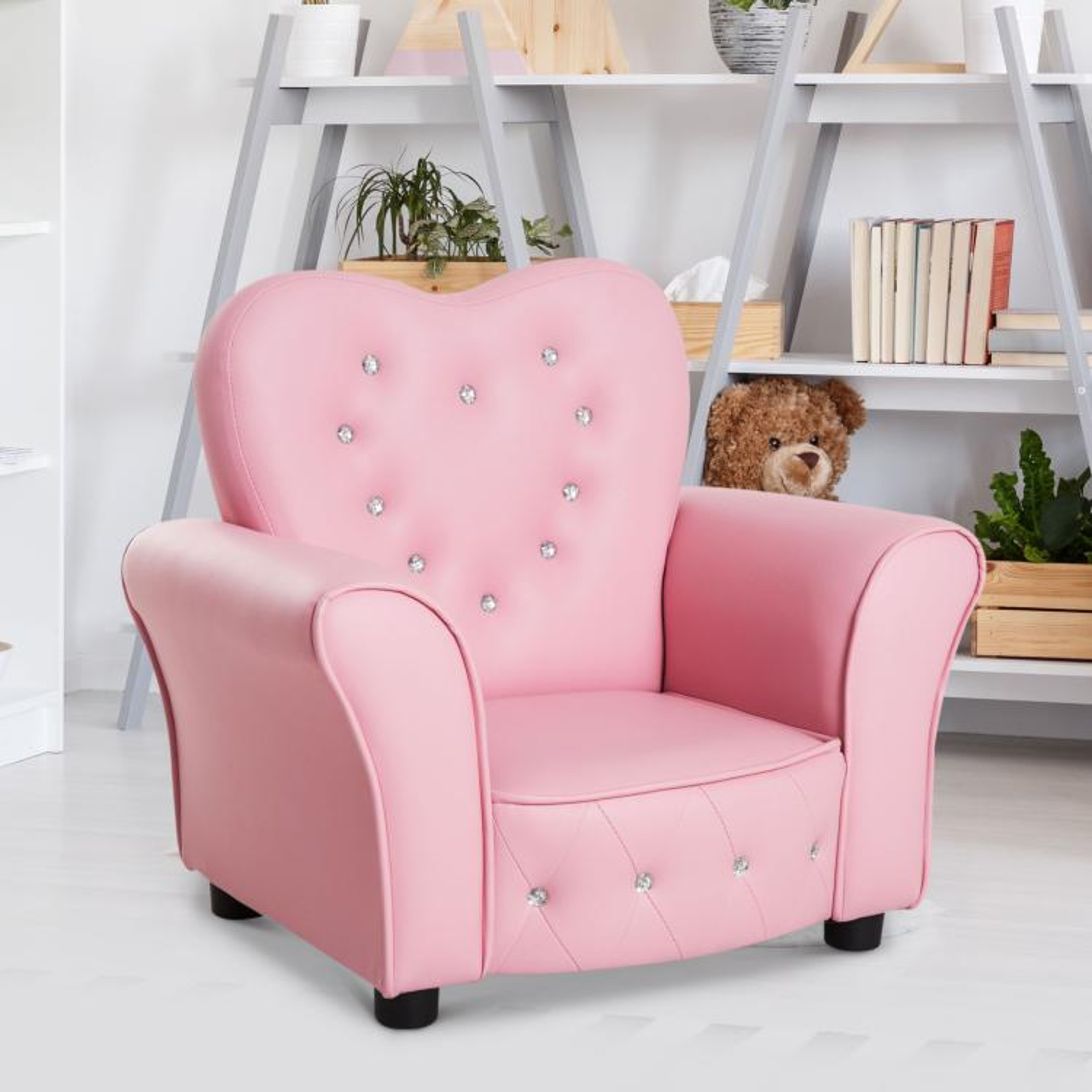 Kids Princess Sofa Chair With Pink Tufted Upholstery And Diamond Accents 3