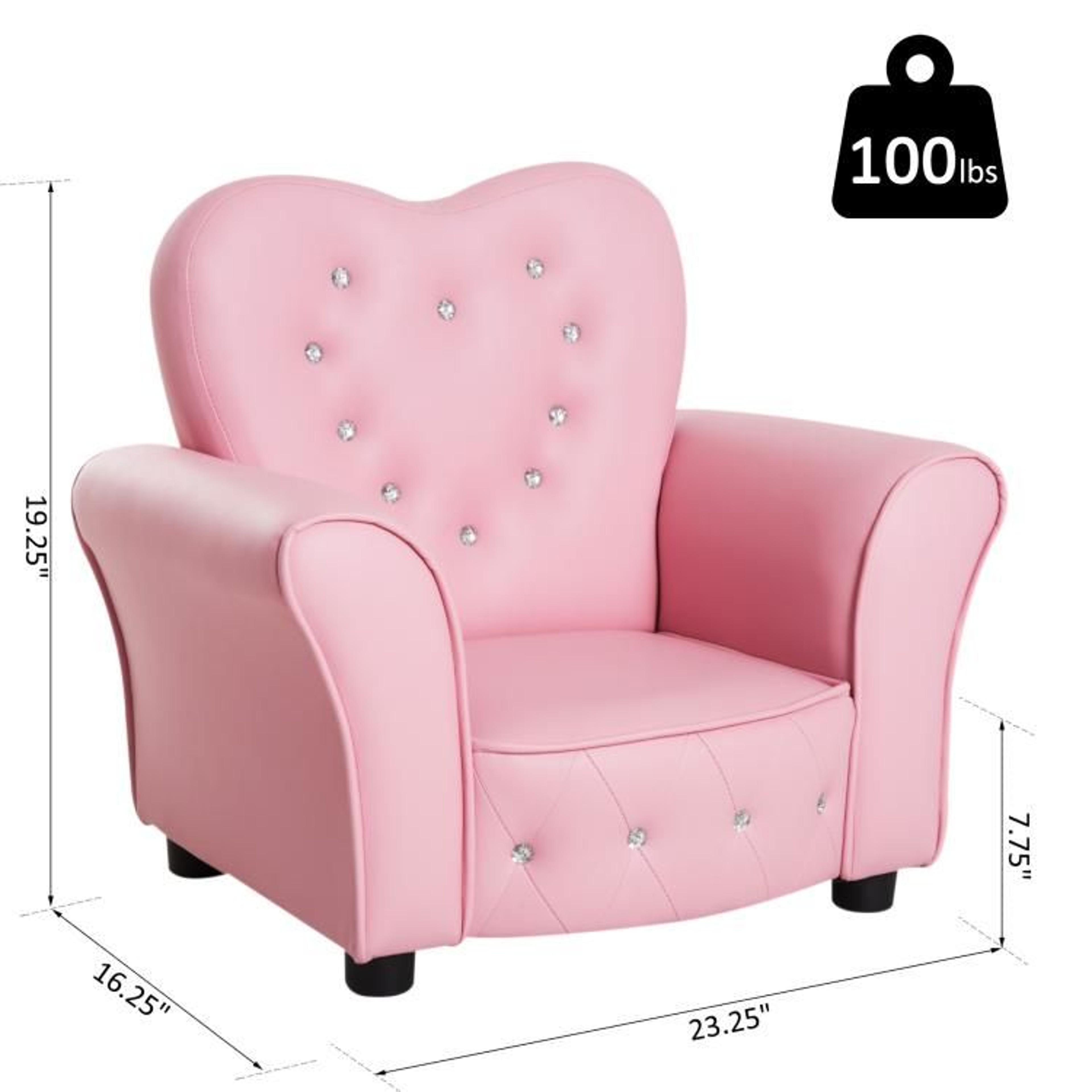 Kids Princess Sofa Chair With Pink Tufted Upholstery And Diamond Accents 5