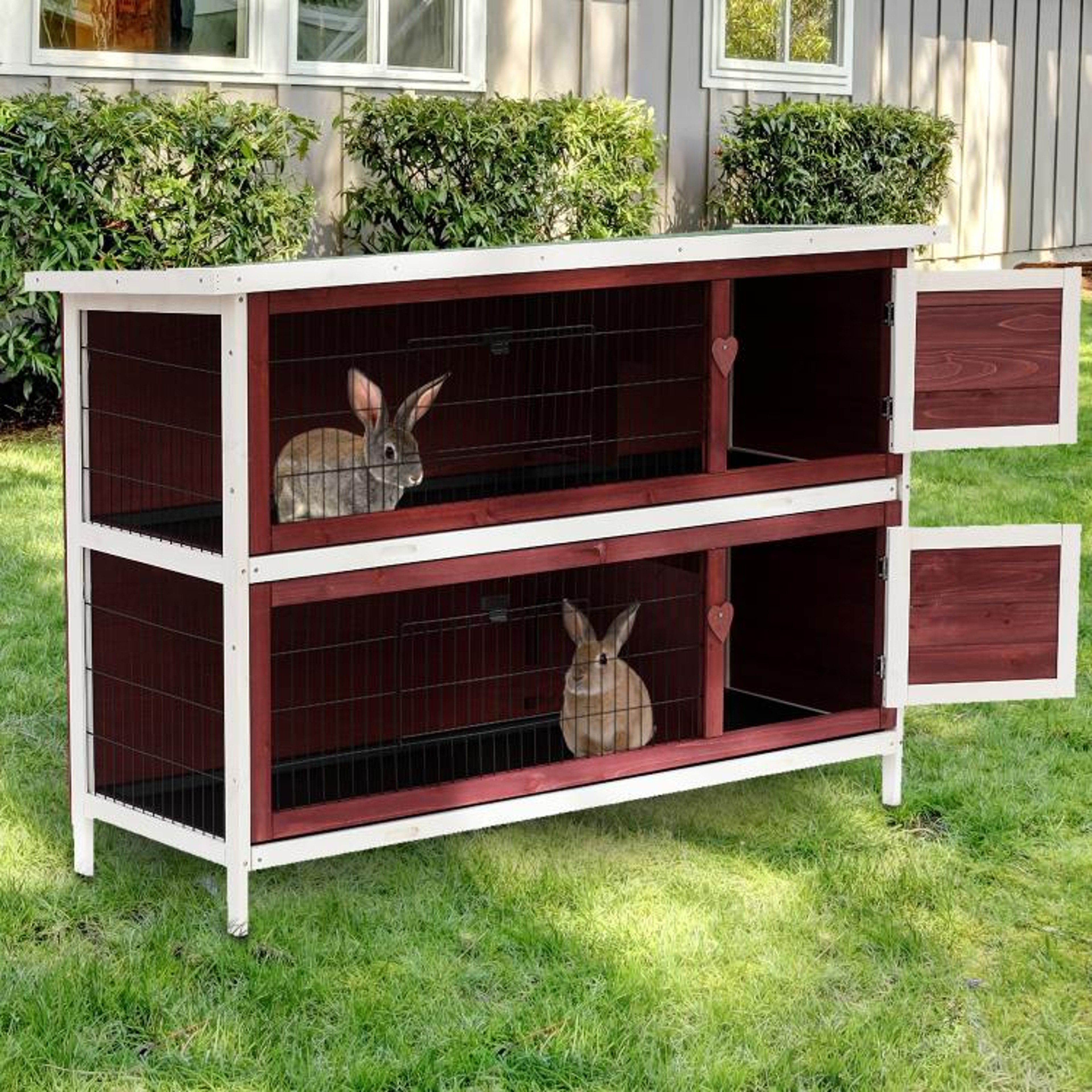 54Inch TwoStory Outdoor Wooden Rabbit Hutch With Enclosed Run And PullOut Trays 3