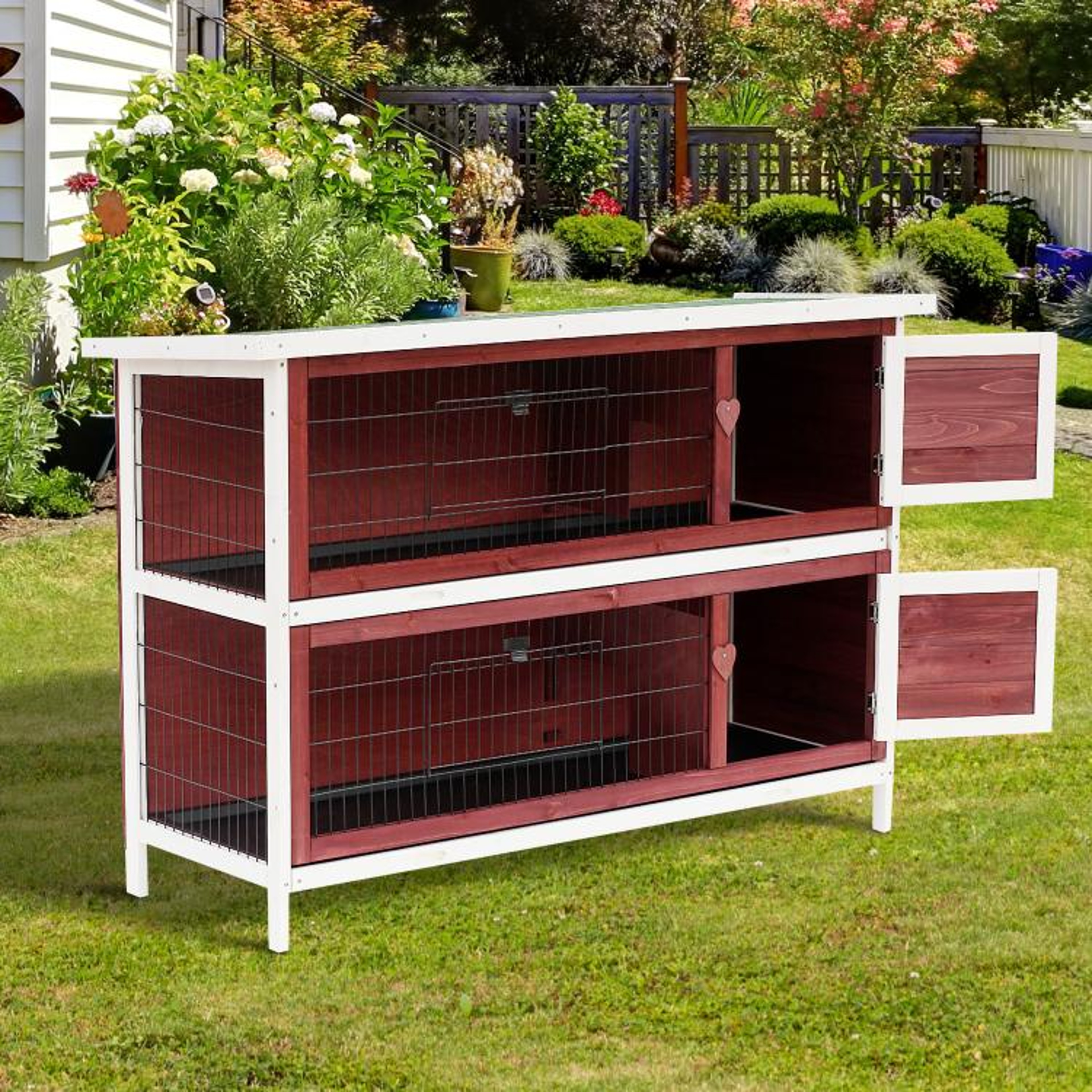 54Inch TwoStory Outdoor Wooden Rabbit Hutch With Enclosed Run And PullOut Trays 2