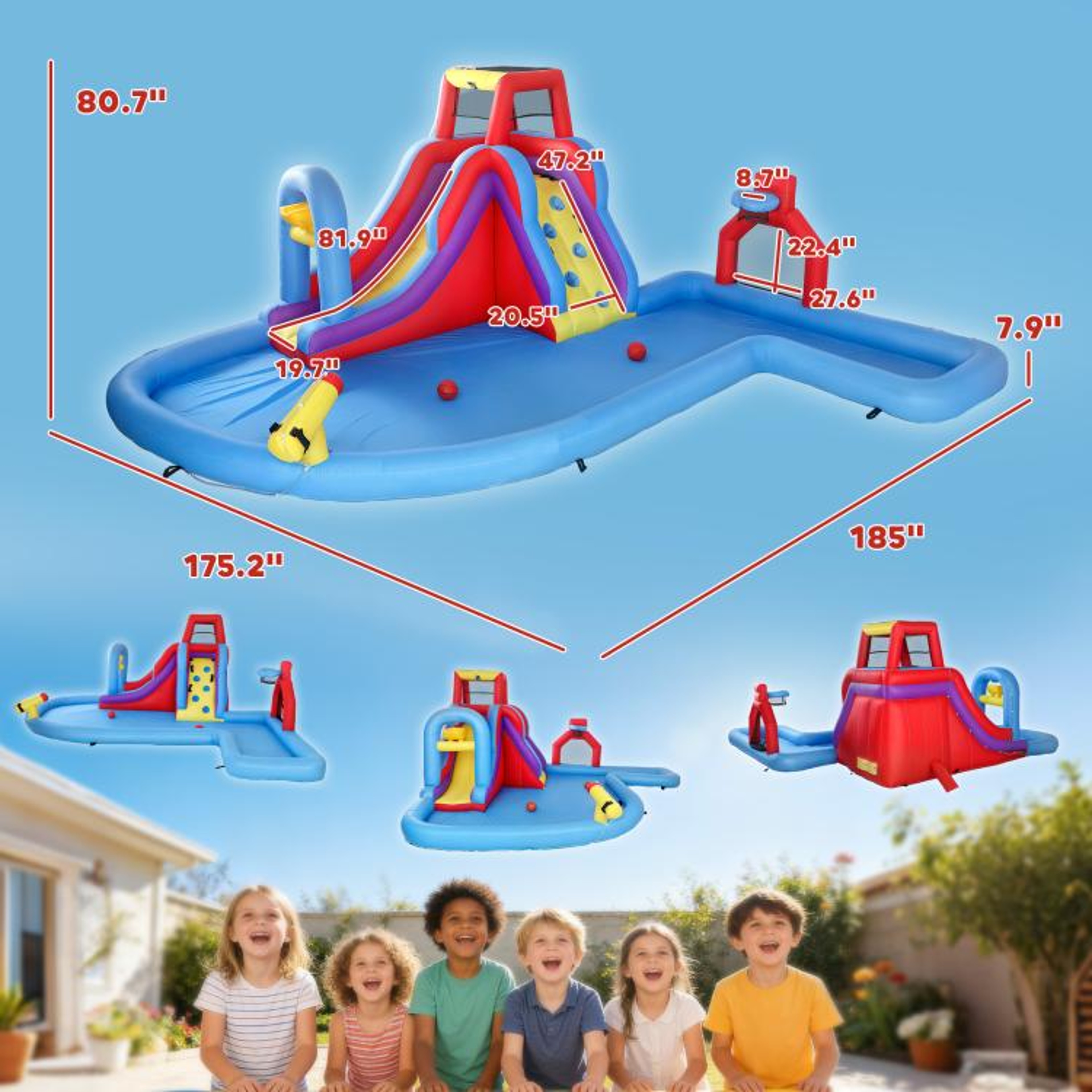 6in1 Inflatable Water Slide Bounce House With Splash Pool And 480W Blower 4