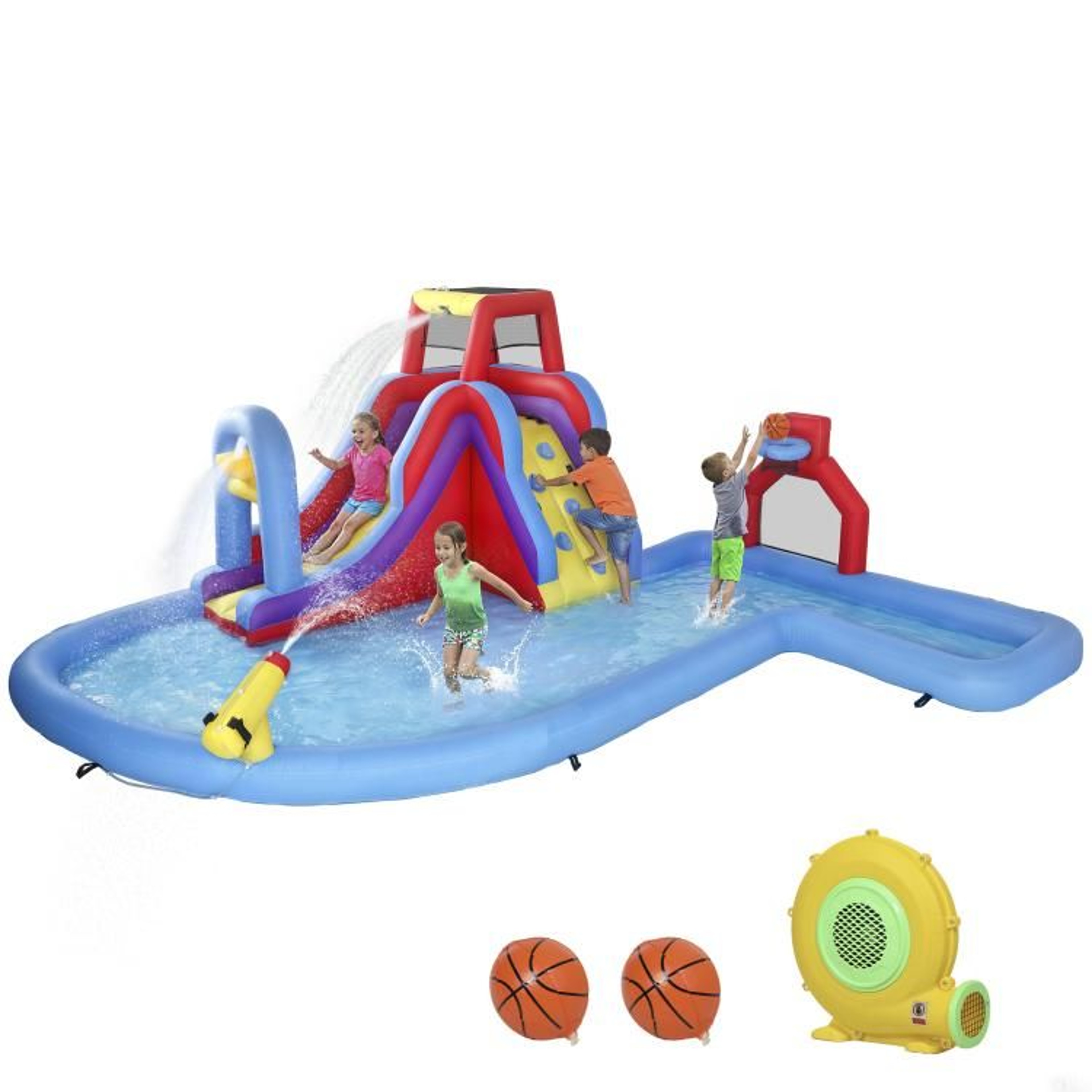 6in1 Inflatable Water Slide Bounce House With Splash Pool And 480W Blower 0