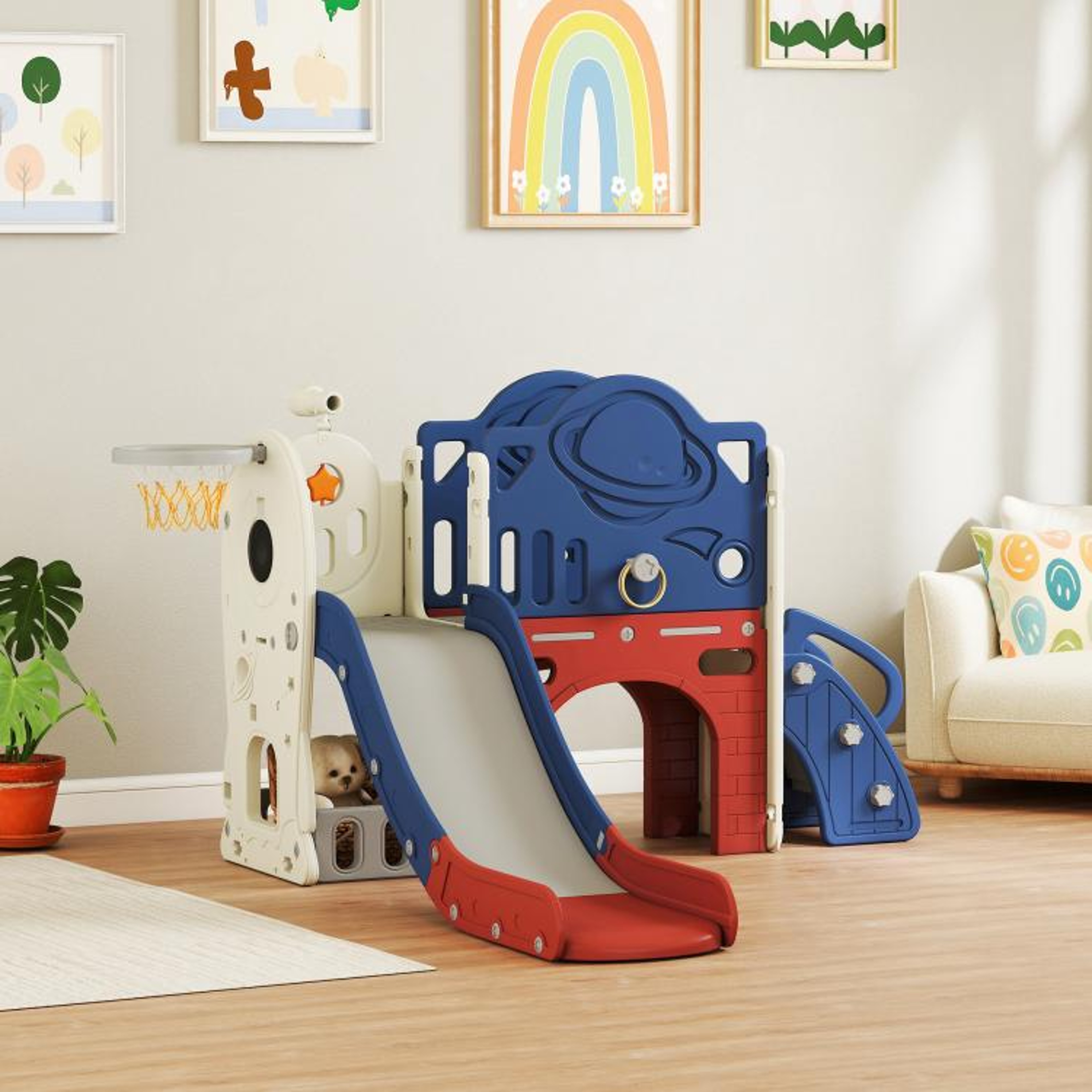 8in1 Toddler Slide Set With Basketball Hoop And Climber For Indoor Outdoor Play 2