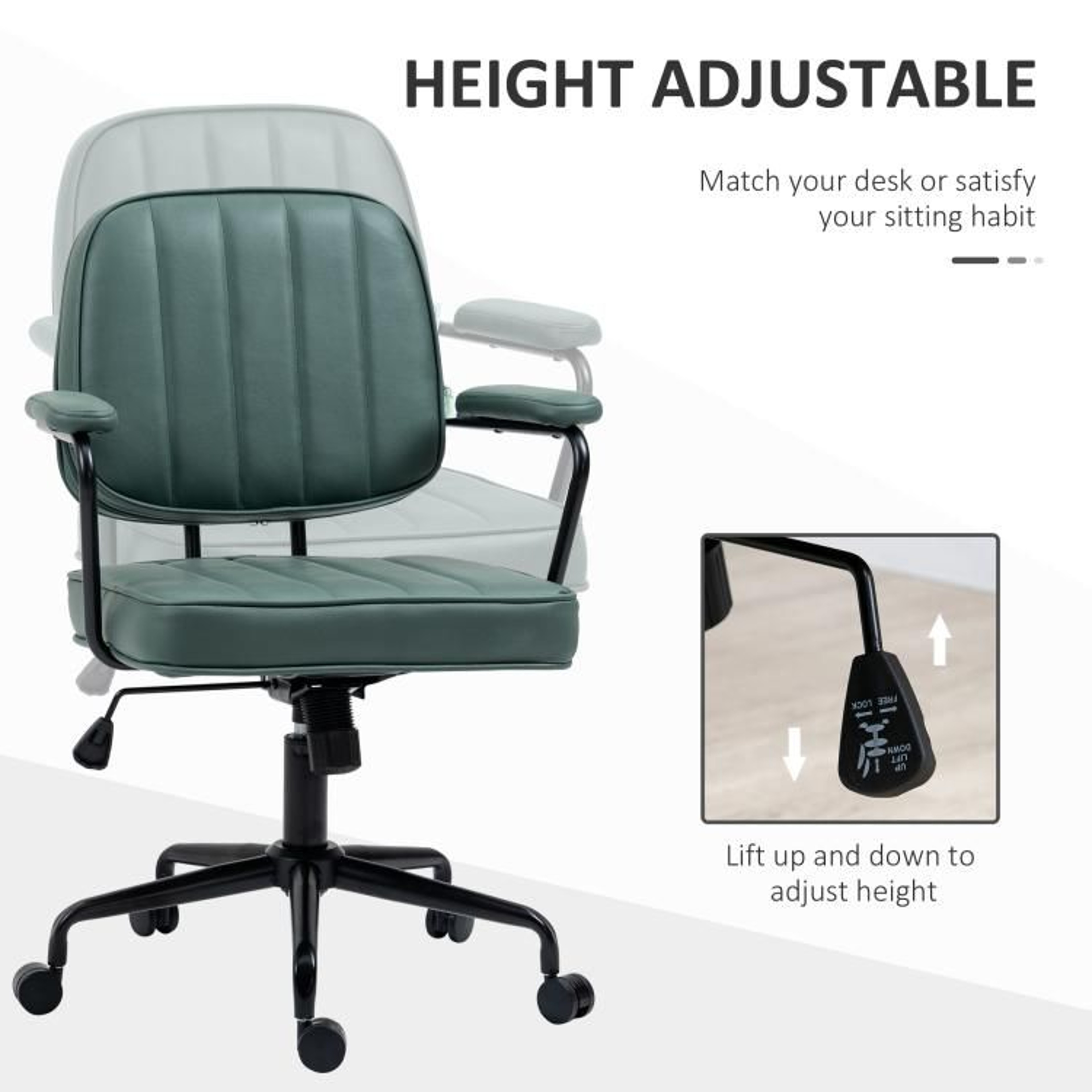 Green Home Office Desk Chair With Adjustable Height And Tilt Function 5
