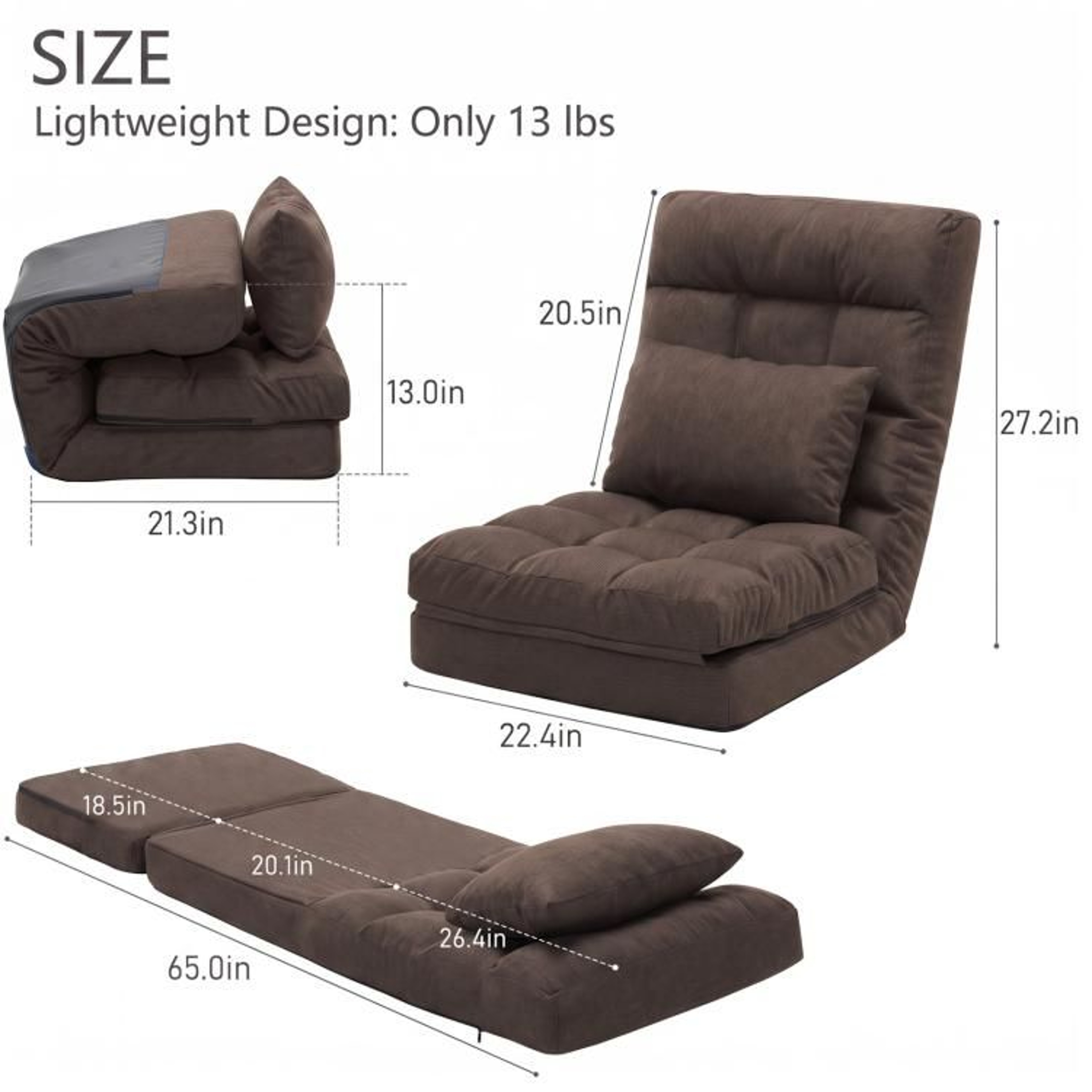 14Position Adjustable Floor Chair With Pillow  Folding Gaming And Reading Lounger 1