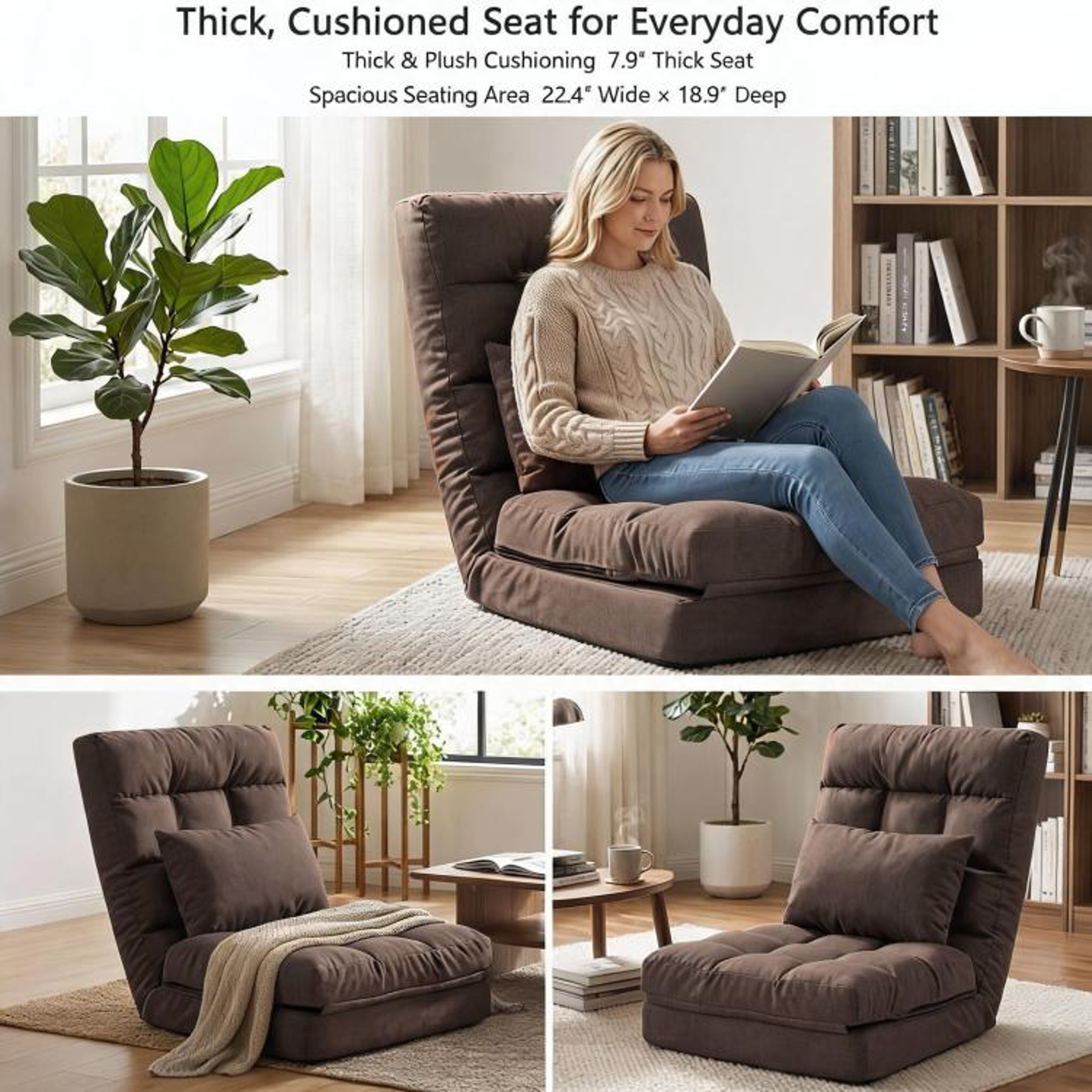 14Position Adjustable Floor Chair With Pillow  Folding Gaming And Reading Lounger 3