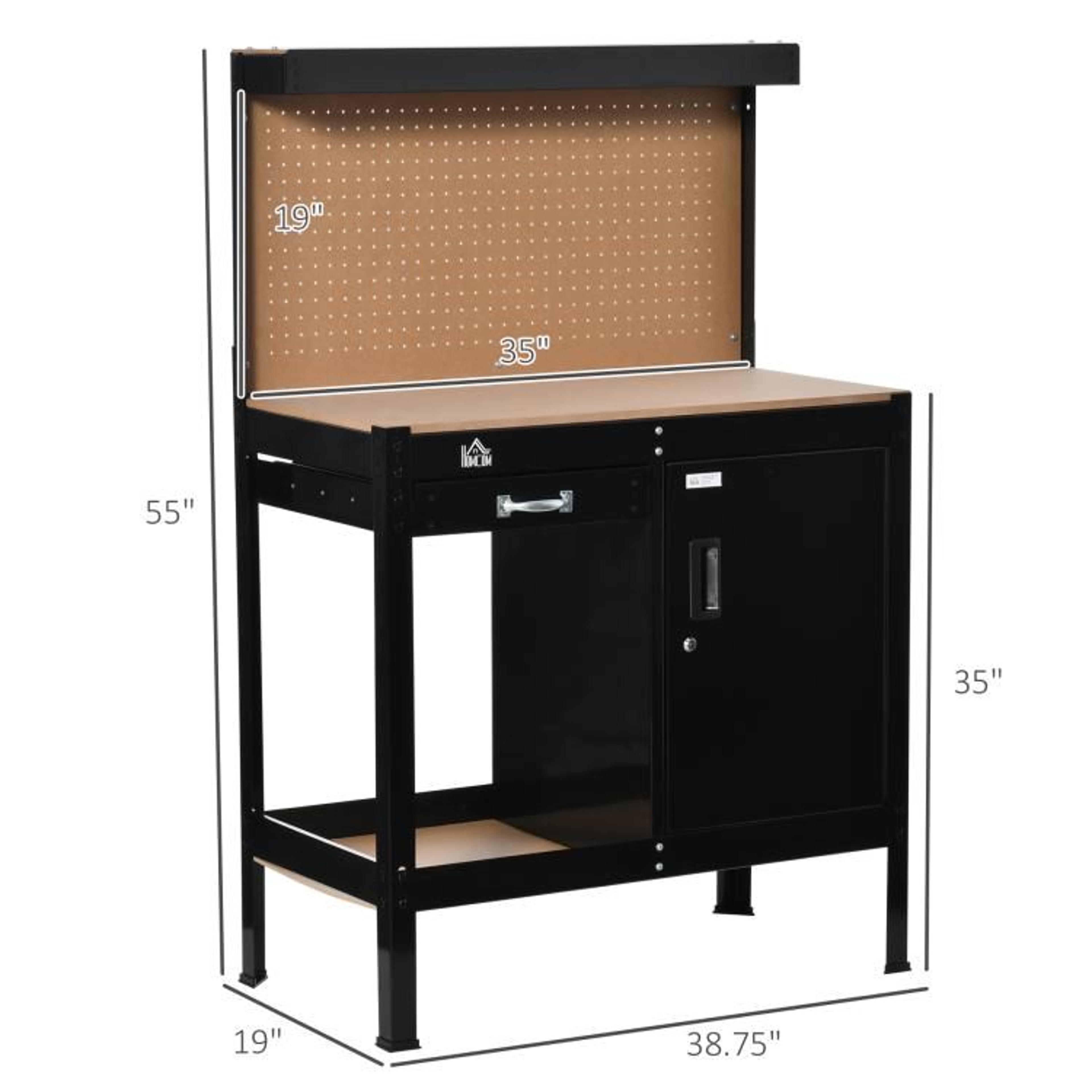 Multipurpose Workbench With Pegboard Drawer And Lockable Storage Cabinet 4