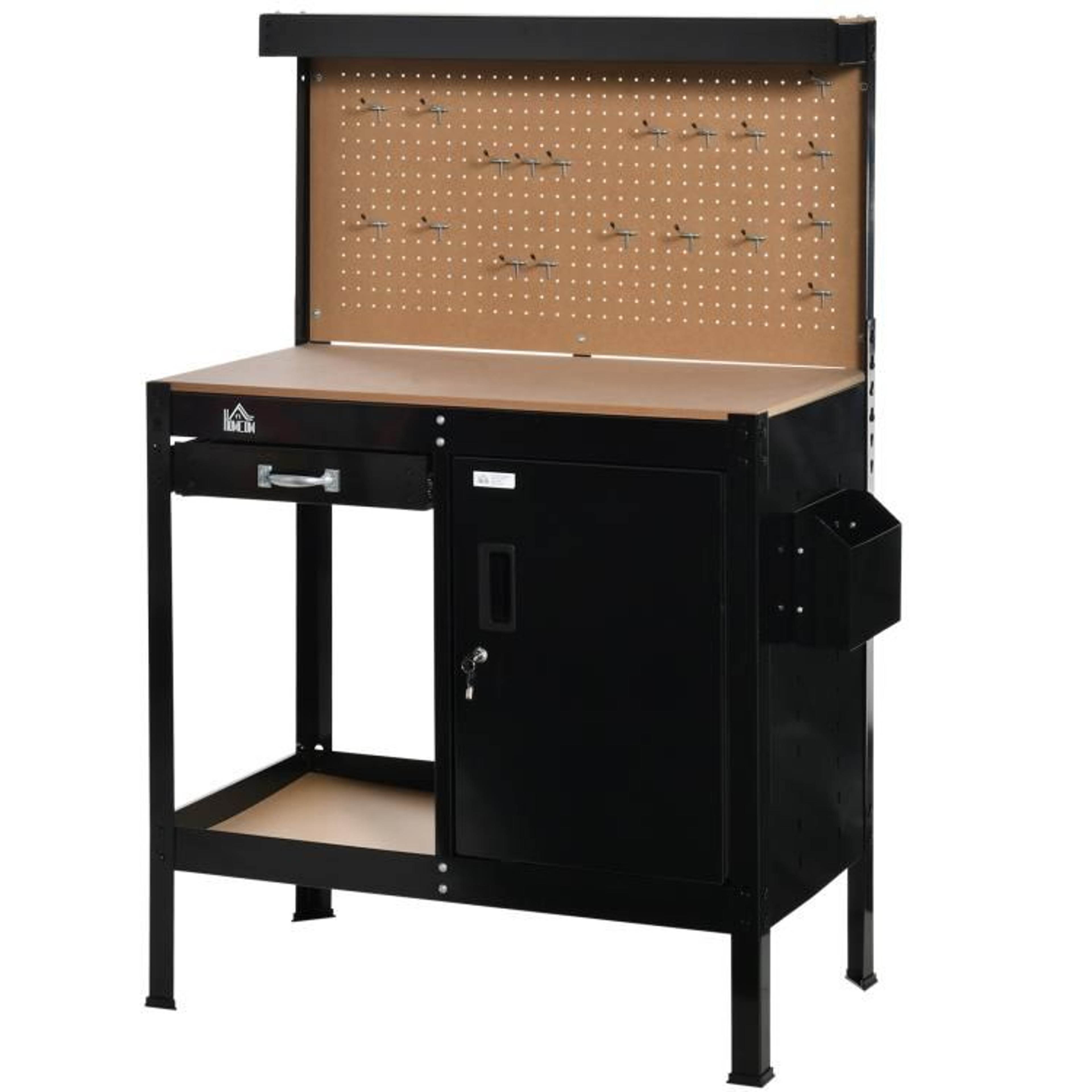 Multipurpose Workbench With Pegboard Drawer And Lockable Storage Cabinet 1