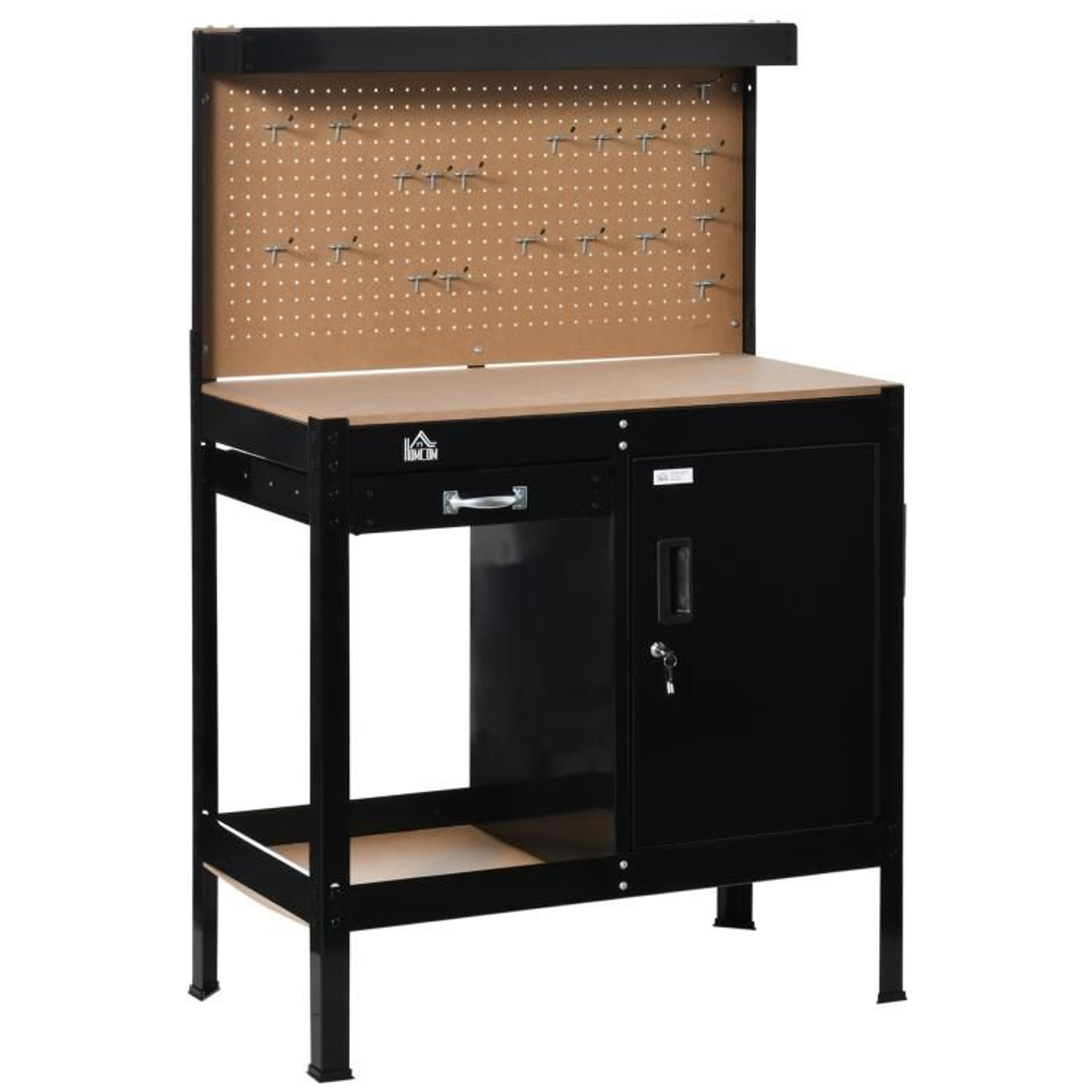 Multipurpose Workbench With Pegboard Drawer And Lockable Storage Cabinet 0