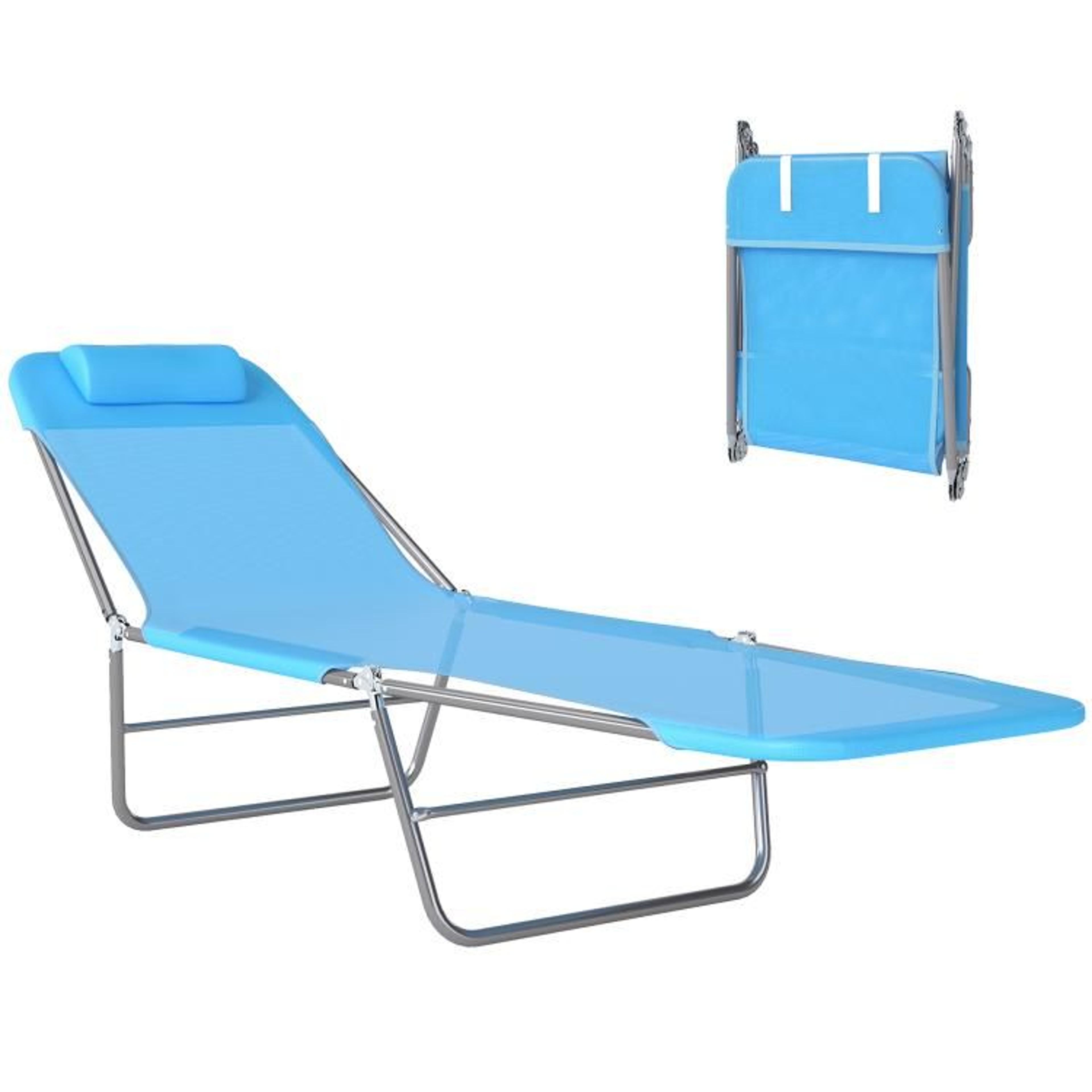 Folding Outdoor Chaise Lounge Chair With Adjustable Backrest And Pillow  Blue 0