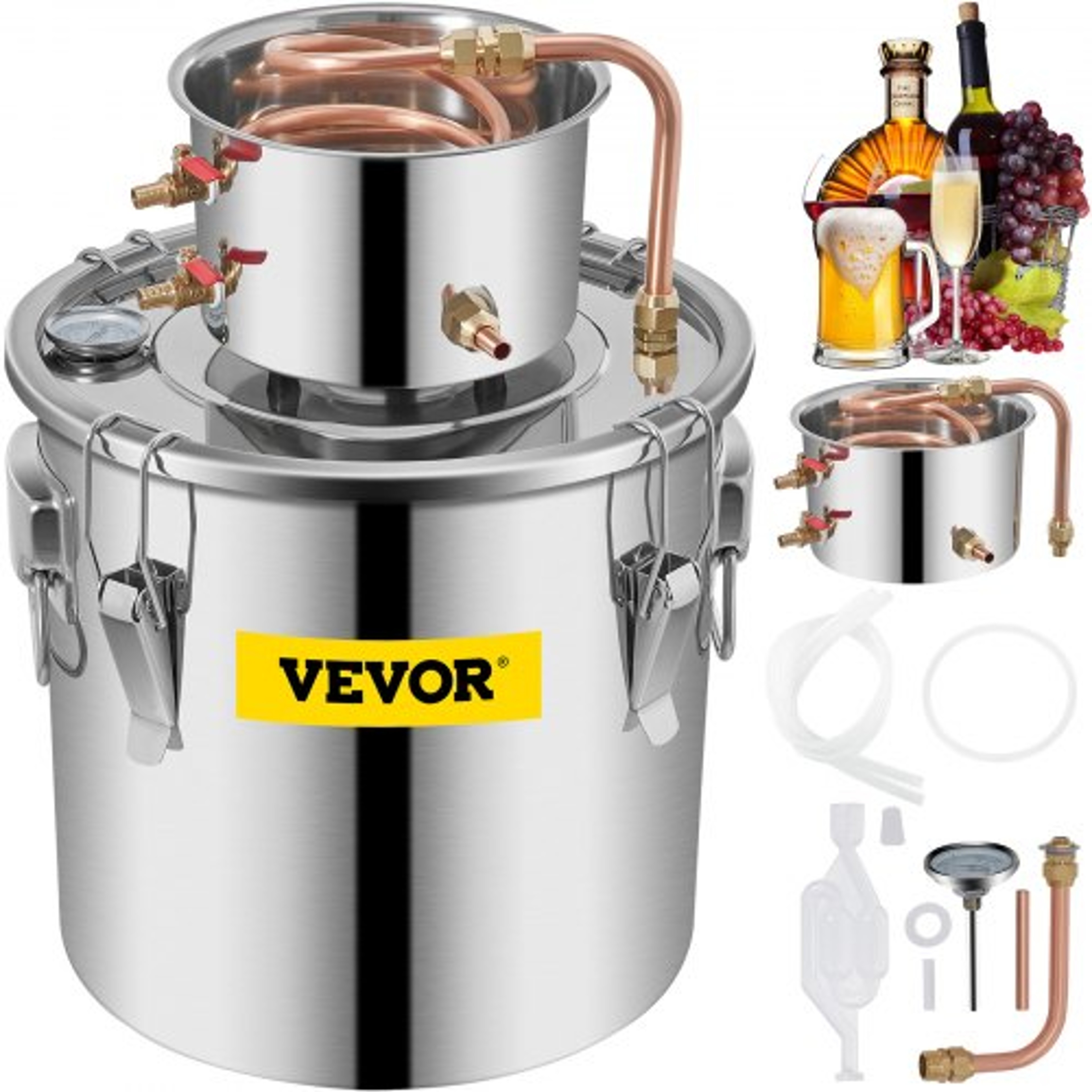 Alcohol Still Stainless Steel Distiller Kit, Water Alcohol Distiller Copper Tube Home Brewing Kit – view 1