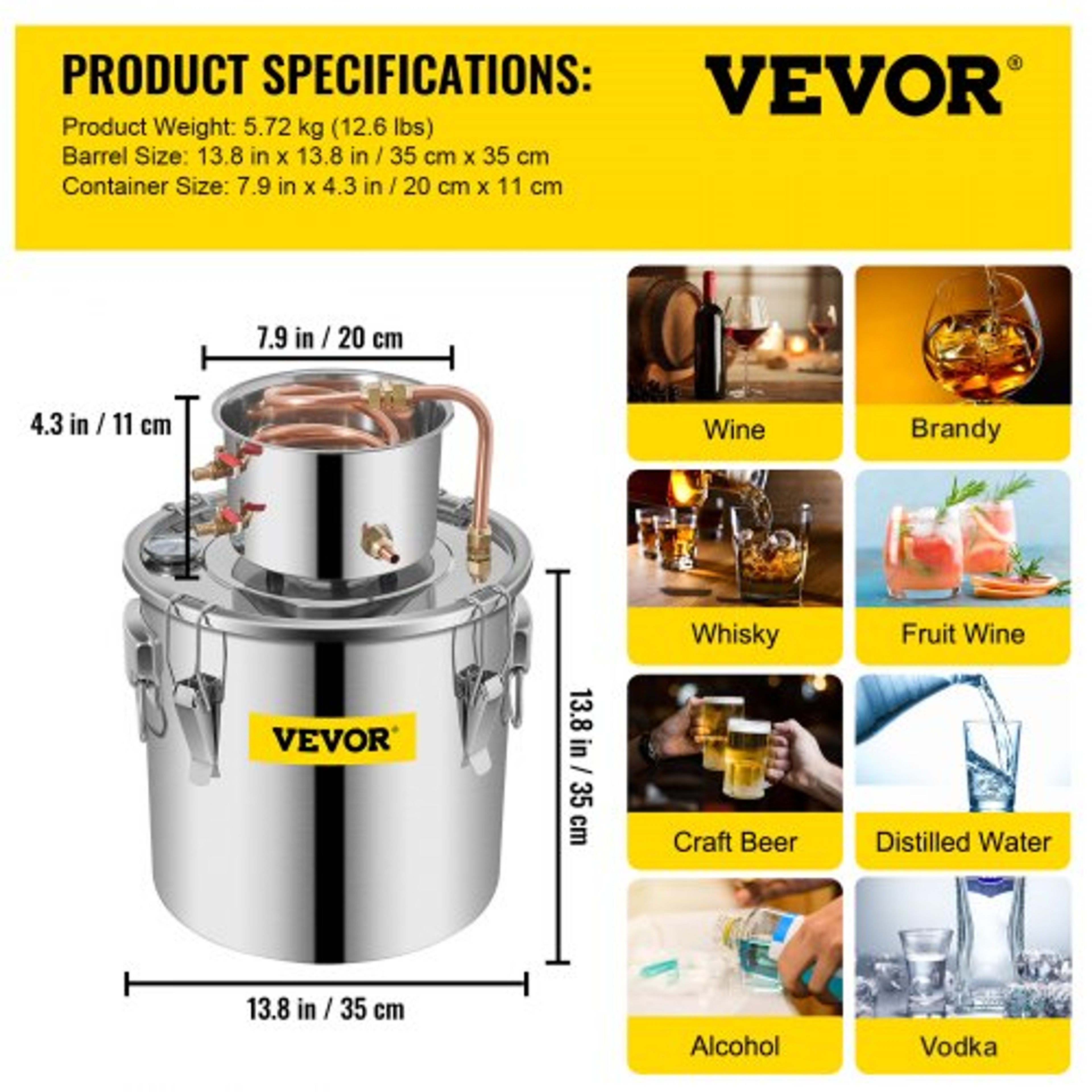 Alcohol Still Stainless Steel Distiller Kit, Water Alcohol Distiller Copper Tube Home Brewing Kit – view 7