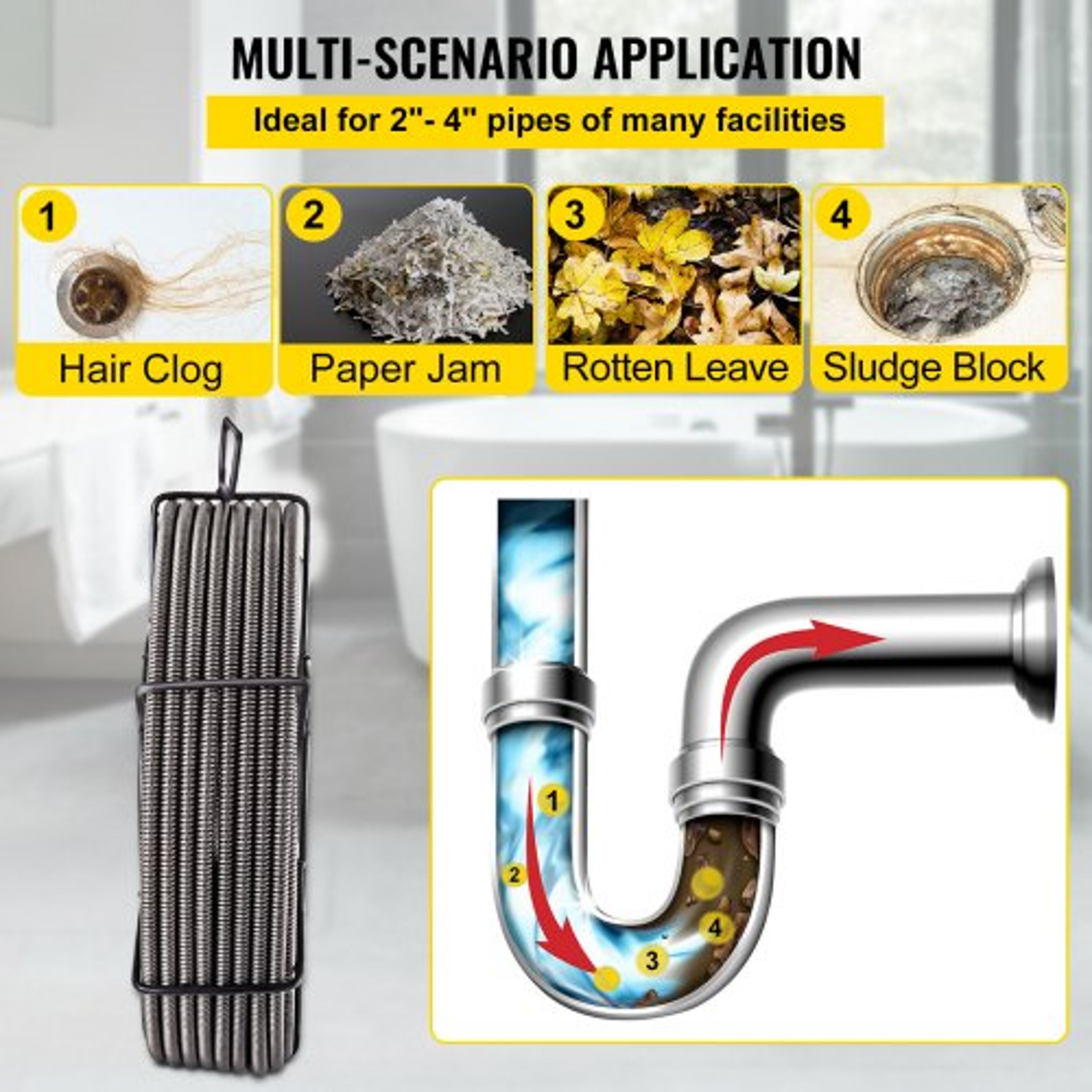 100ft Professional Drain Cleaning Cable 38 Solid Core Cable Sewer Snake For 24 Pipes HeavyDuty Drai 3