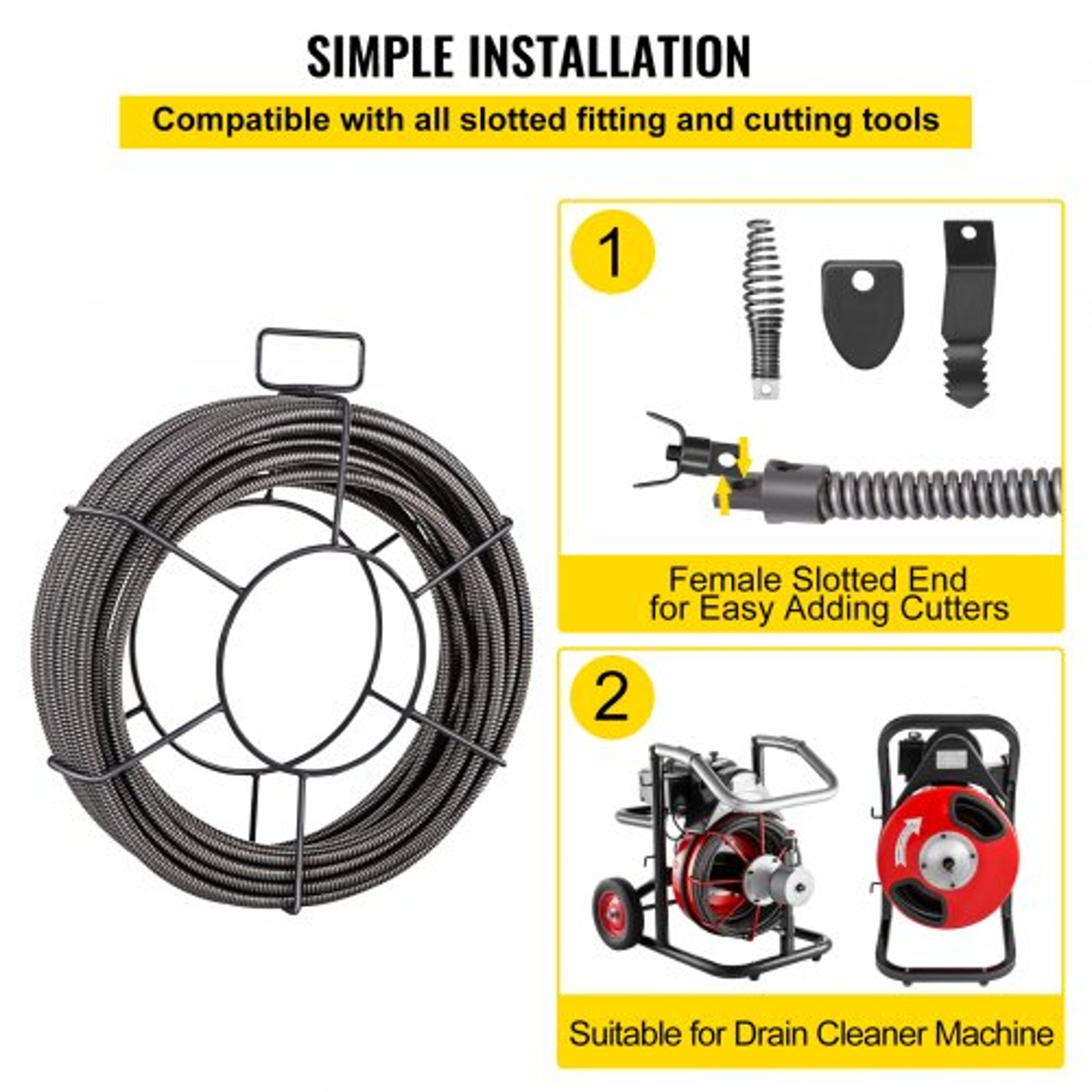 100ft Solid Core Cable Sewer Snake HeavyDuty Drain Auger Cable For Pipe Drain Cleaning 12 X 100 Wit 6