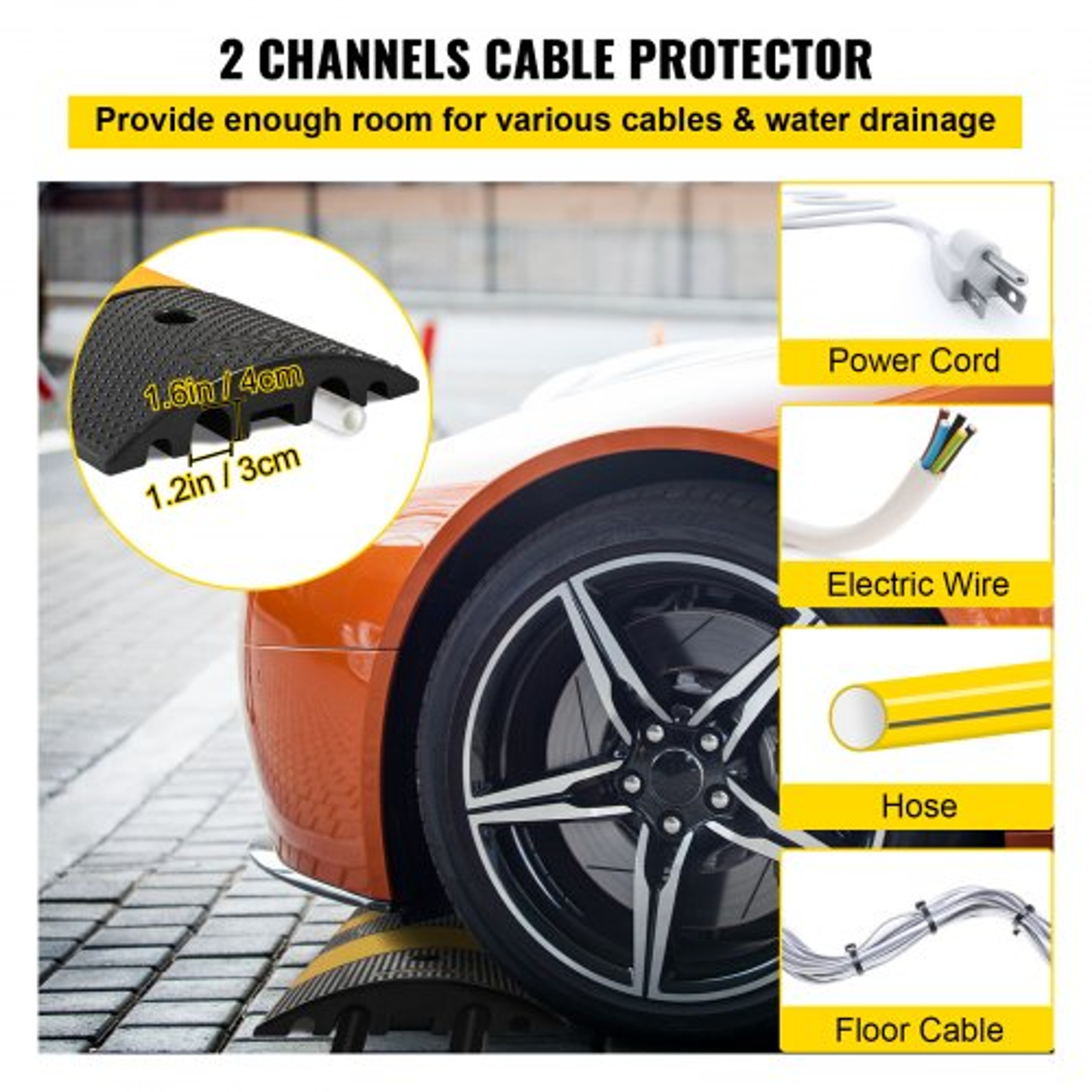 6 Feet Heavy Duty Rubber Driveway Speed Bump 2Channel Cable Protector Ramp For Garage Gravel Asphal 3