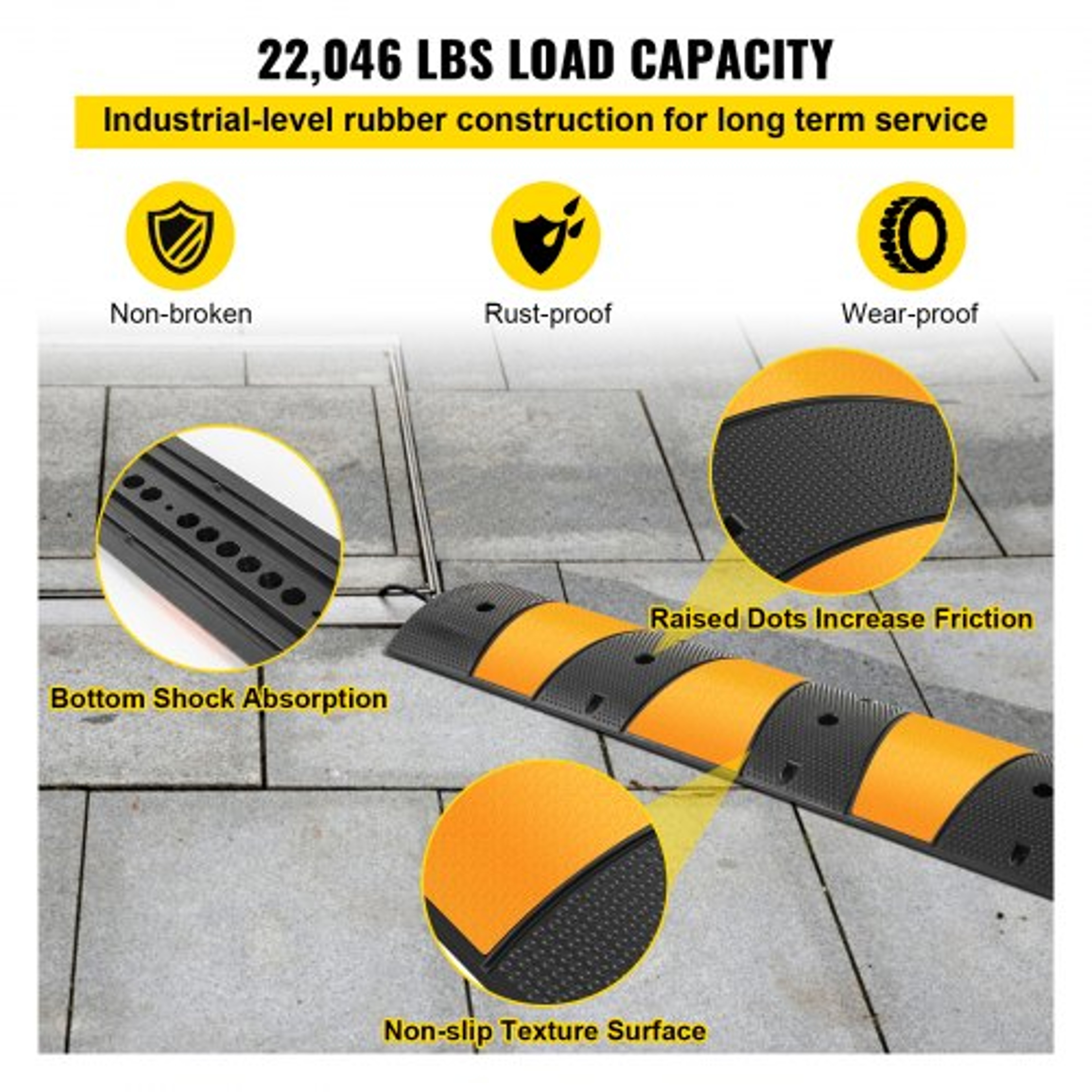 6 Feet Heavy Duty Rubber Driveway Speed Bump 2Channel Cable Protector Ramp For Garage Gravel Asphal 4
