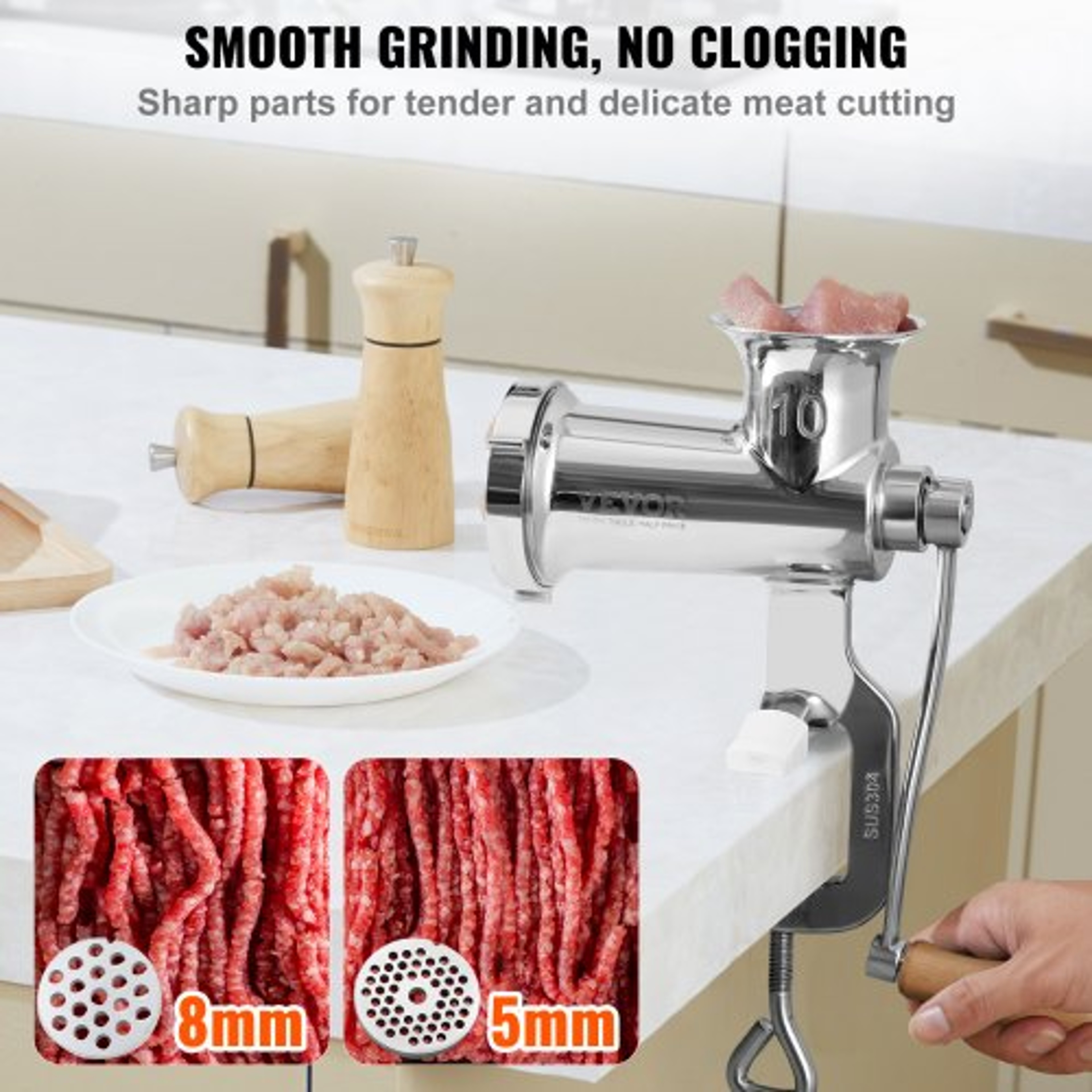 Stainless Steel Manual Meat Grinder Hand Operated Meat Grinding Machine With Tabletop Clamp 2 Grind 3