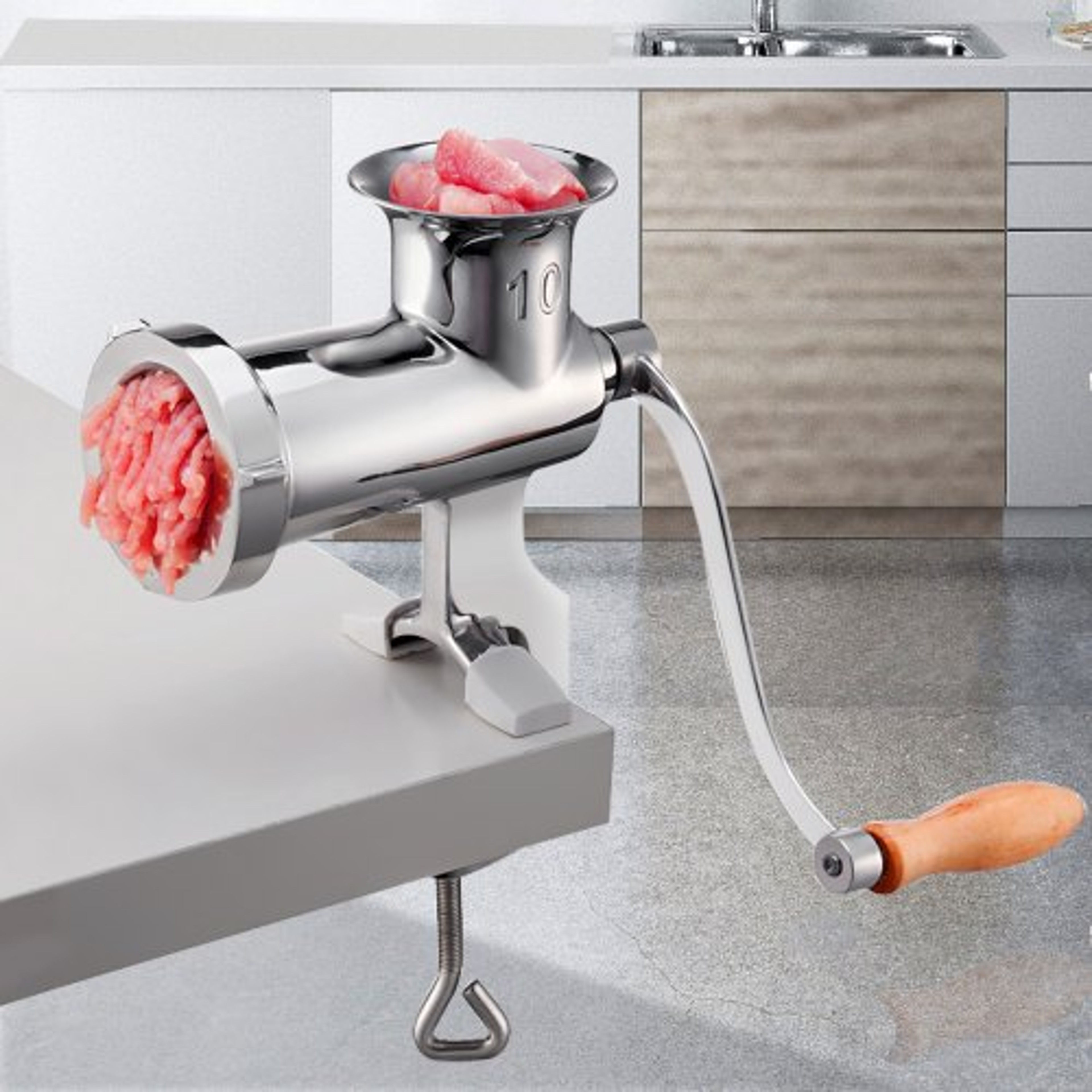 Stainless Steel Manual Meat Grinder Hand Operated Meat Grinding Machine With Tabletop Clamp 2 Grind 0