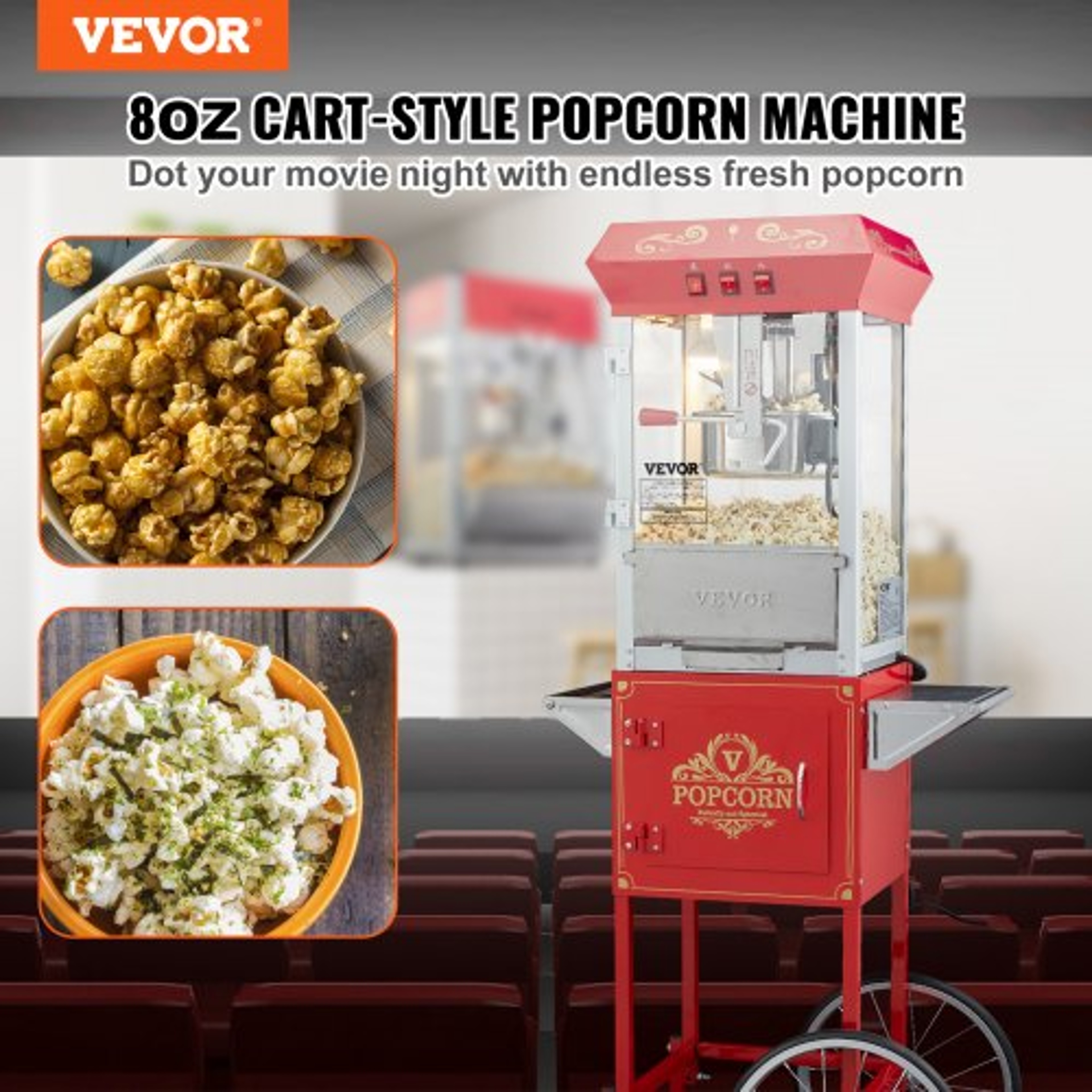 Popcorn Popper With Cart Red Cups Popcorn Maker 3