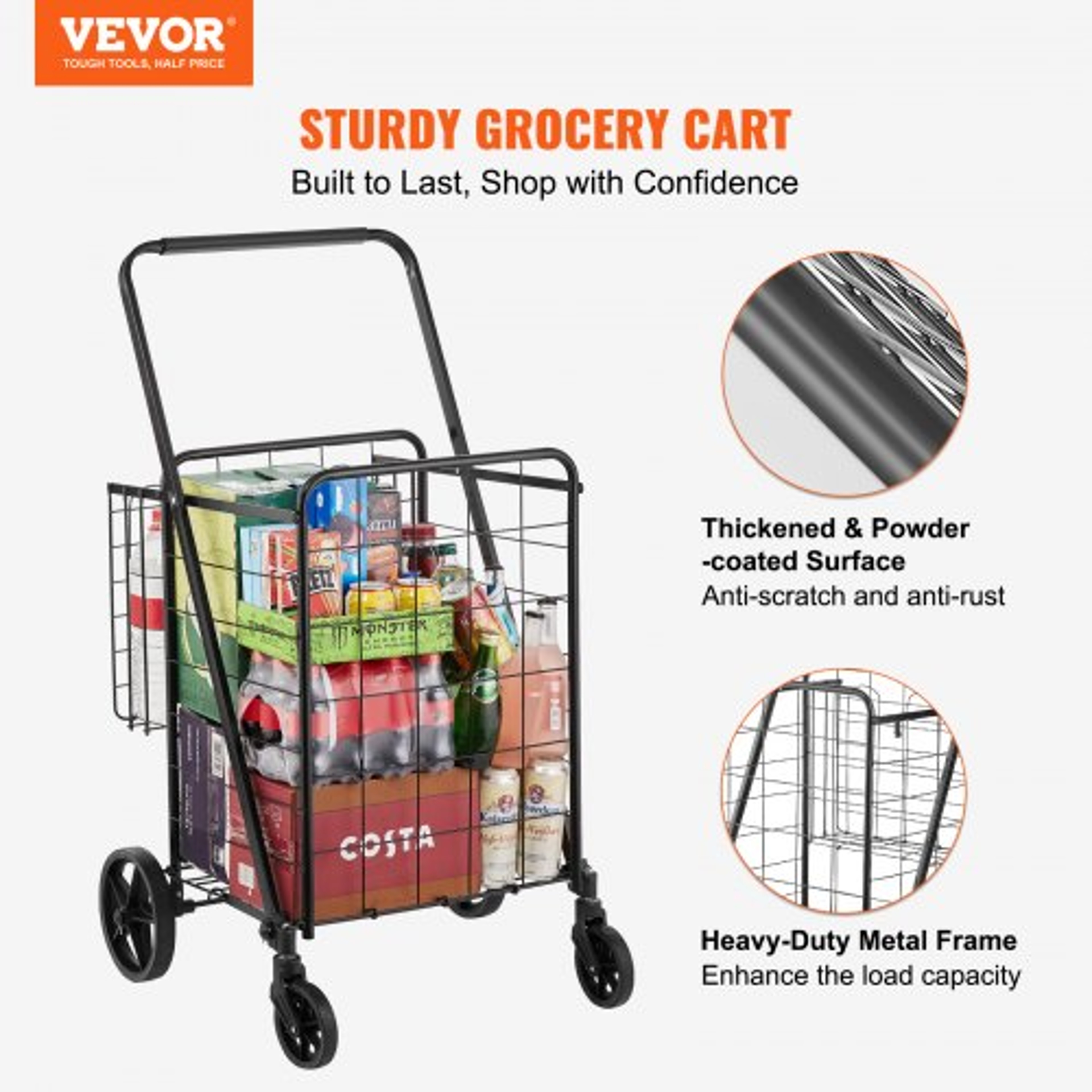 Heavy Duty Folding Shopping Cart with Double Baskets & Wheels – view 2