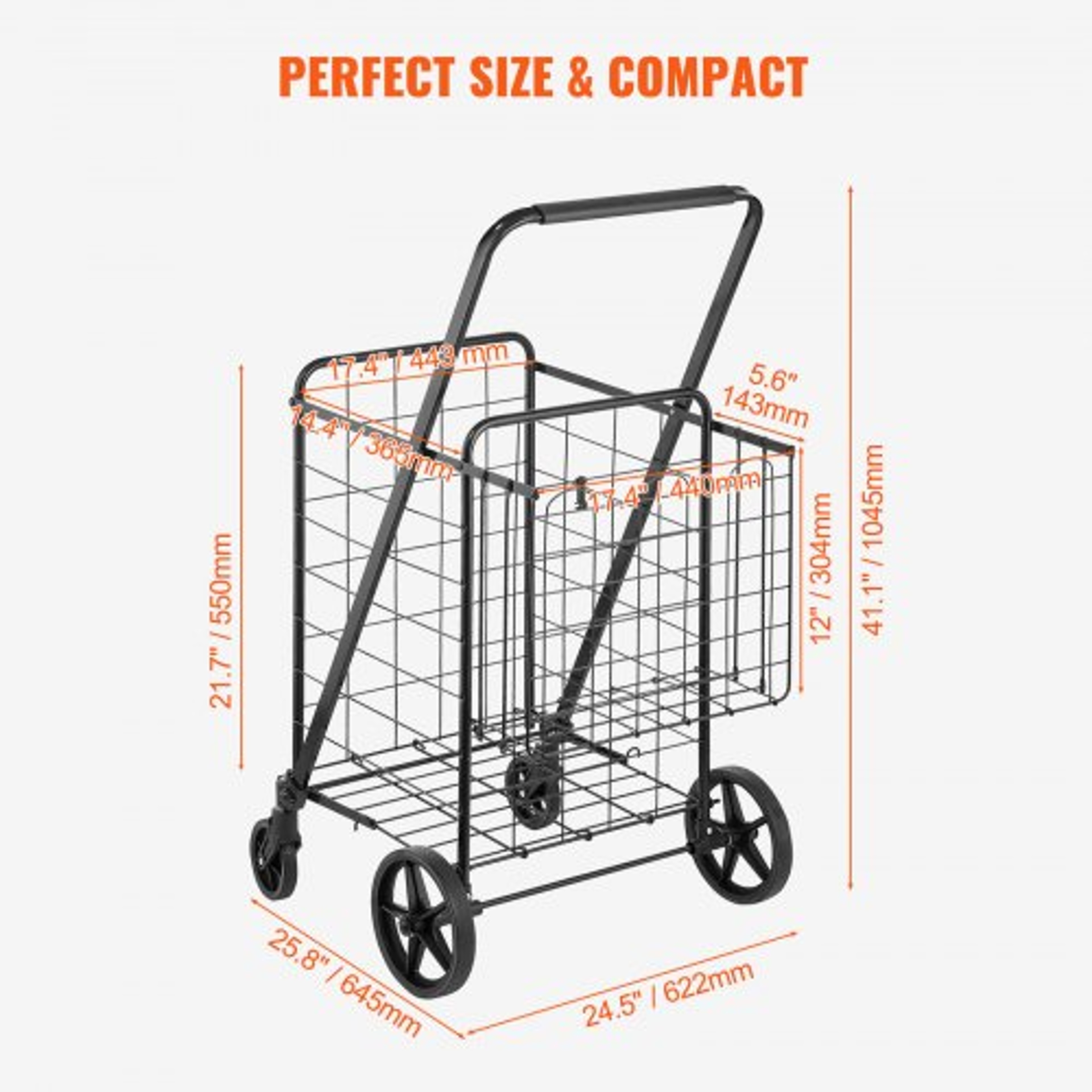 Heavy Duty Folding Shopping Cart with Double Baskets & Wheels – view 6