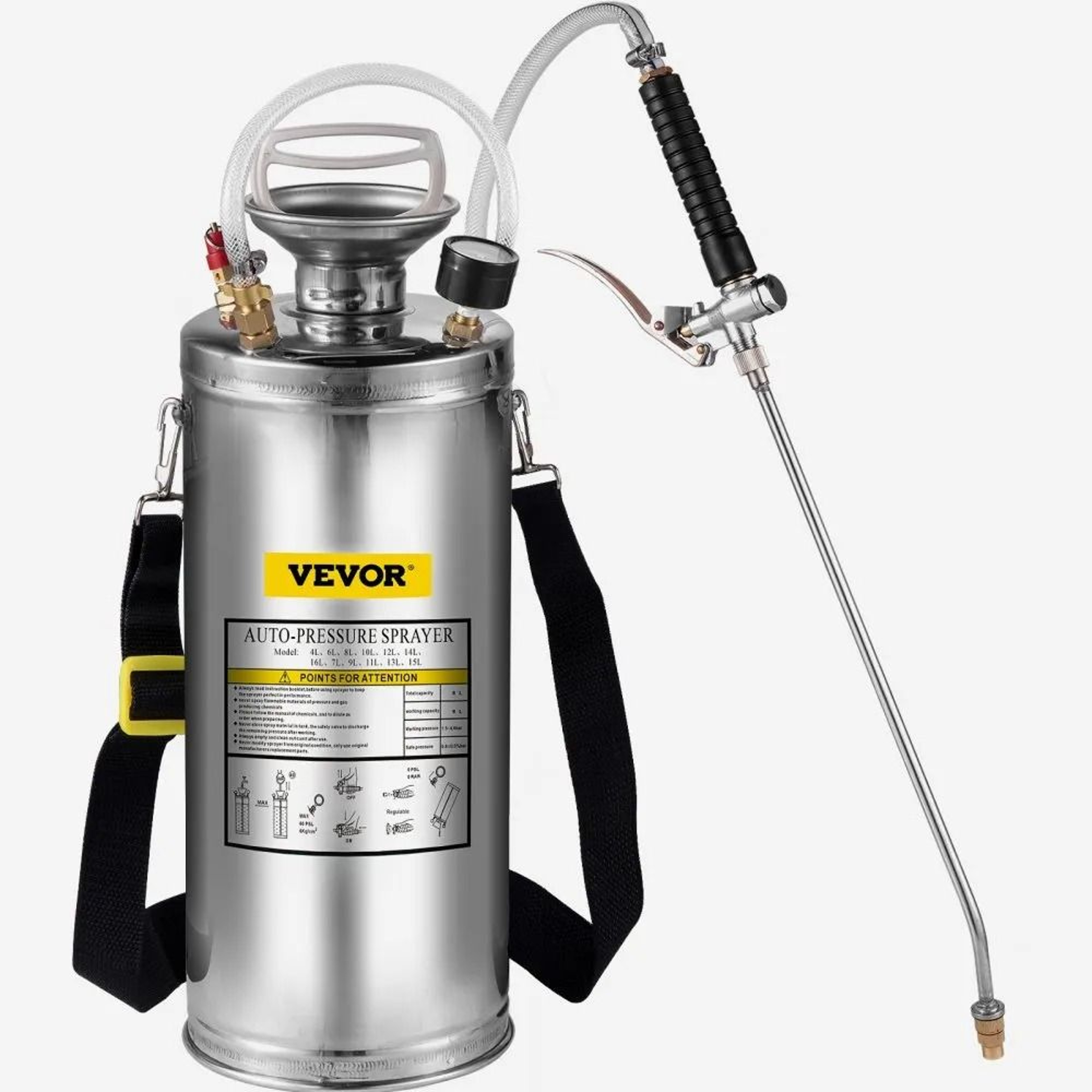 Hand Pump Sprayer Stainless Steel Adjustable Nozzle Sprayer With Safety Valve Pressure Gauge Set Wi 6
