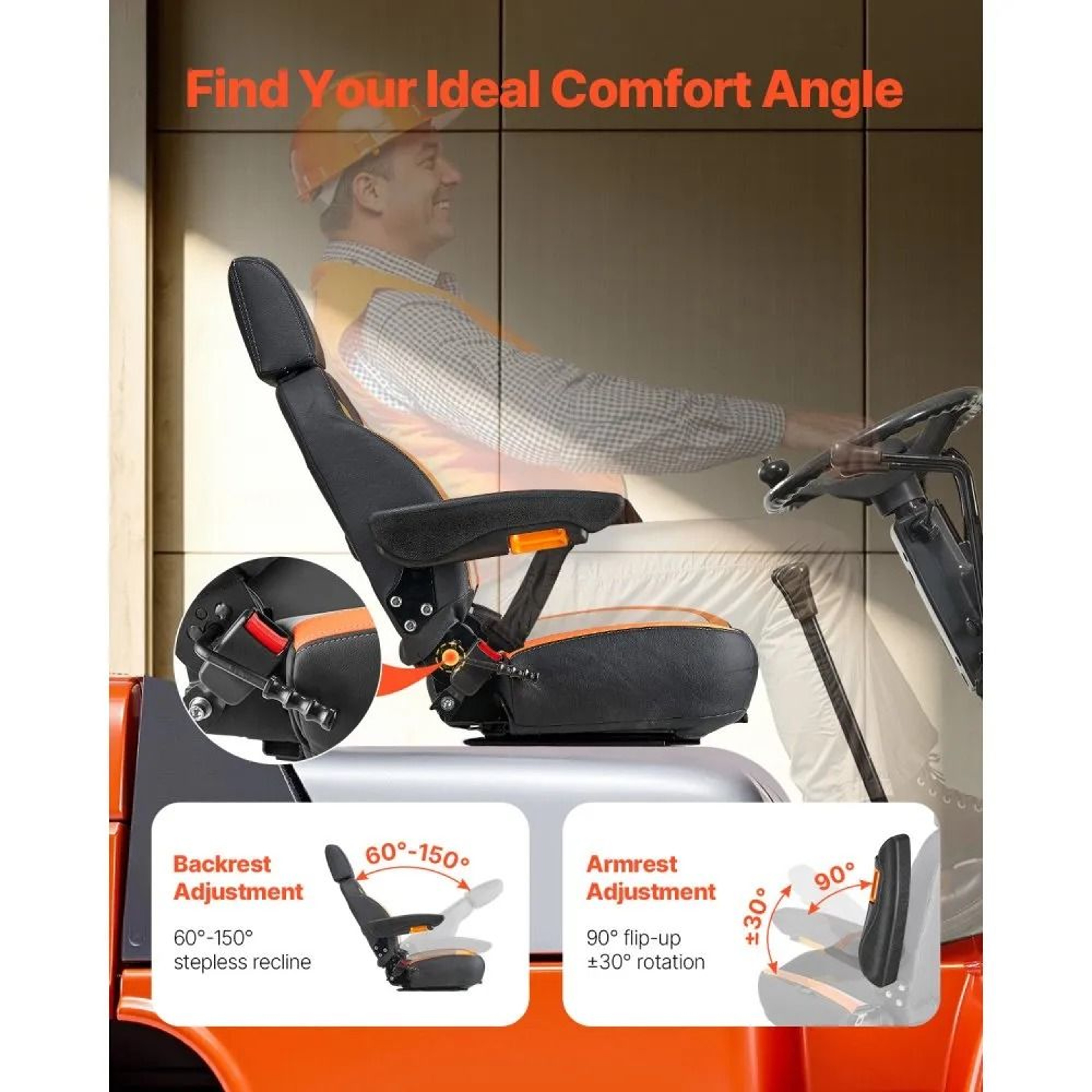 Tractor Seat With Adjustable Back Armrest Headrest And Safety Belt Secure Tractor Seat With Micro S