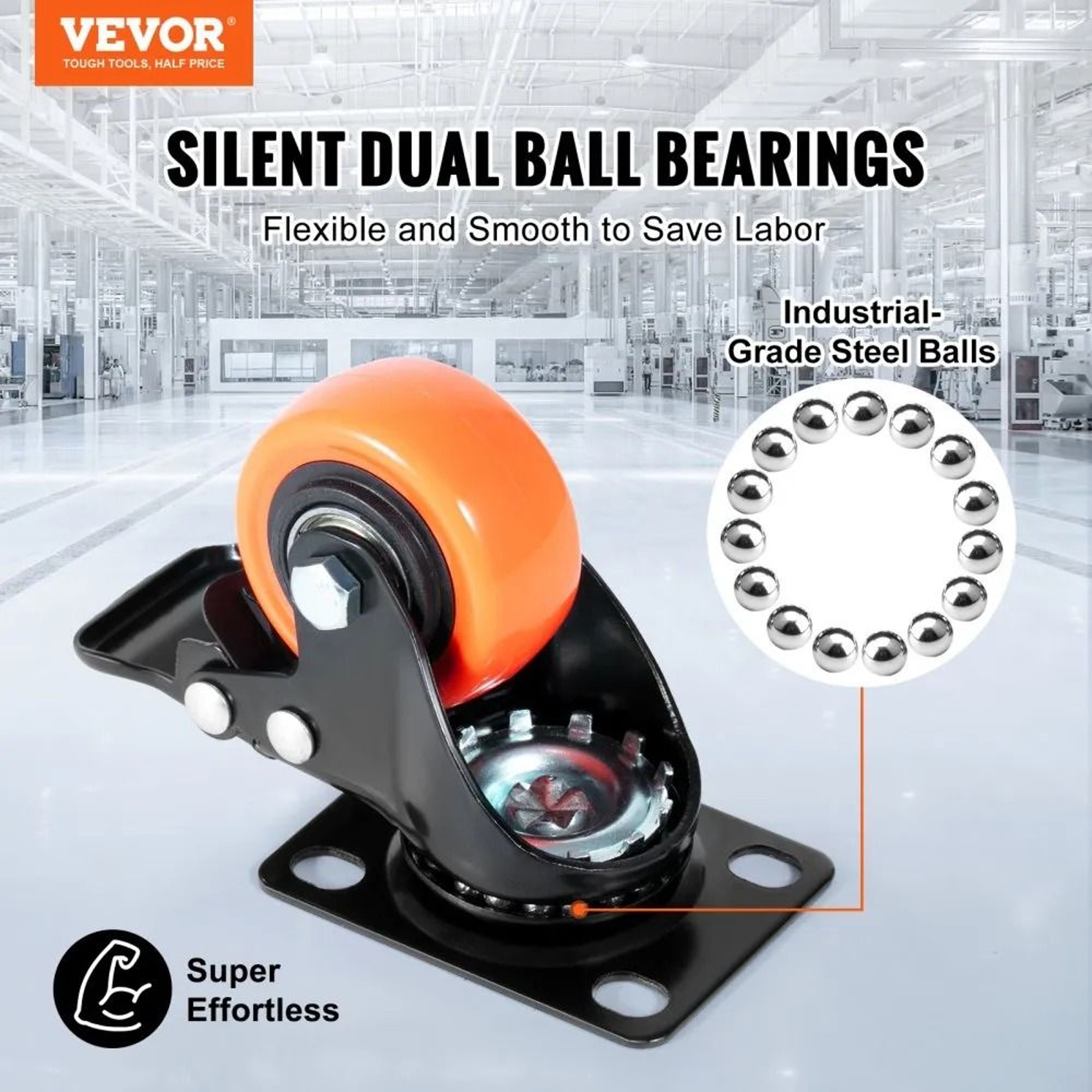Set Of Caster Wheels Swivel Plate Casters Heavy Duty PVC NonMarking Dual Locking Security Wheels 4