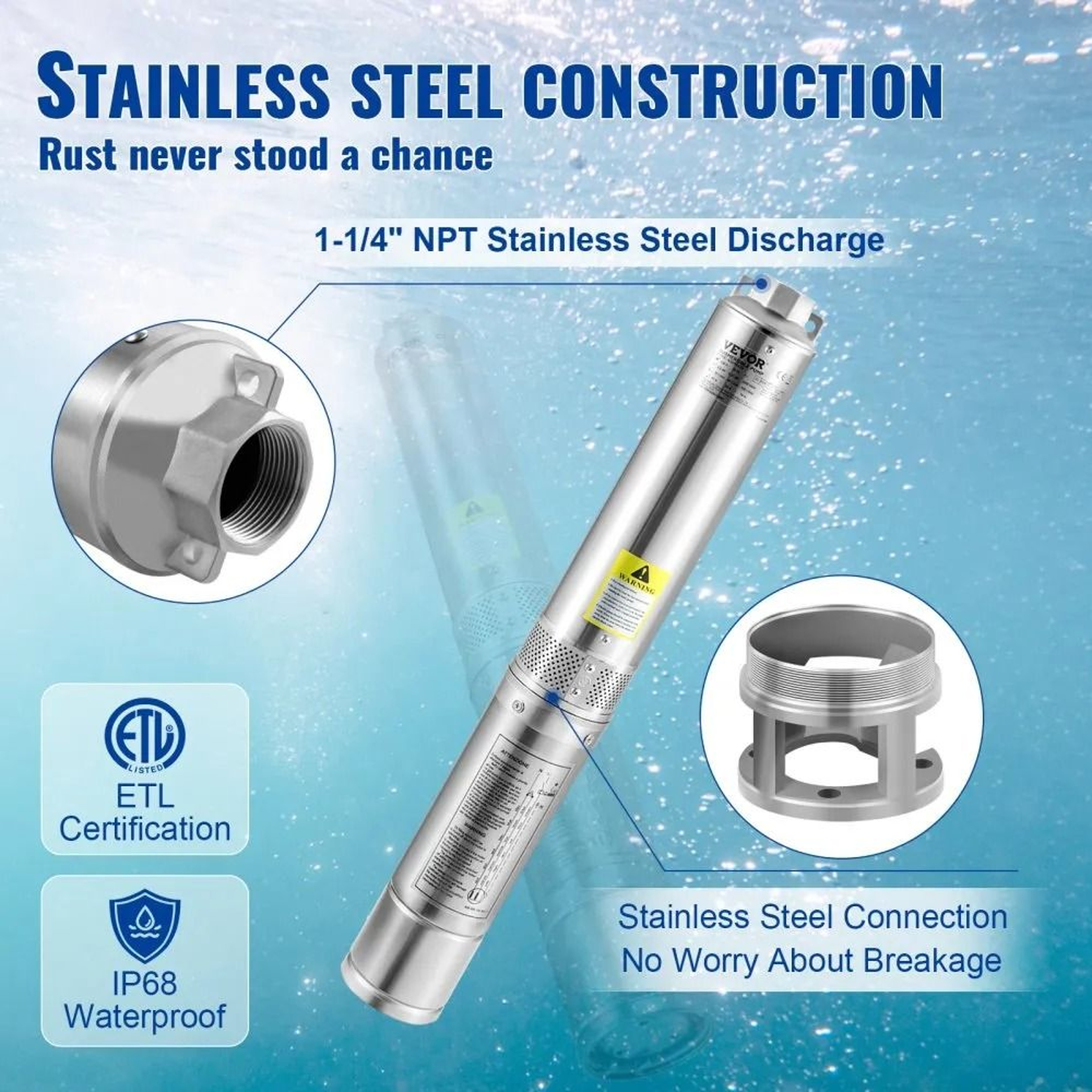 Deep Well Submersible Pump Stainless Steel Water Pump Flow Head Electric Cord For Home Farm Industr 4