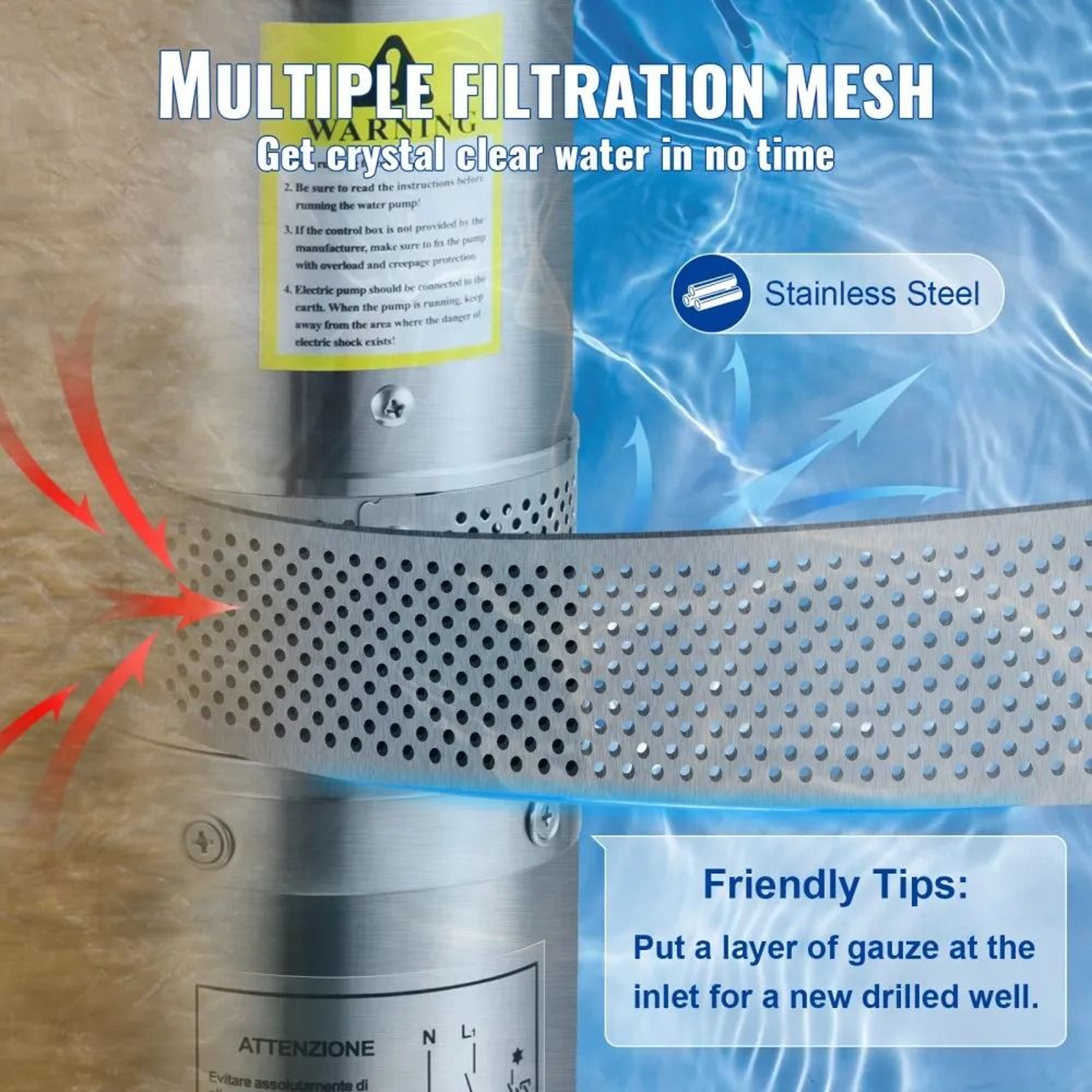 Deep Well Submersible Pump Stainless Steel Water Pump Flow Head Electric Cord For Home Farm Industr 3