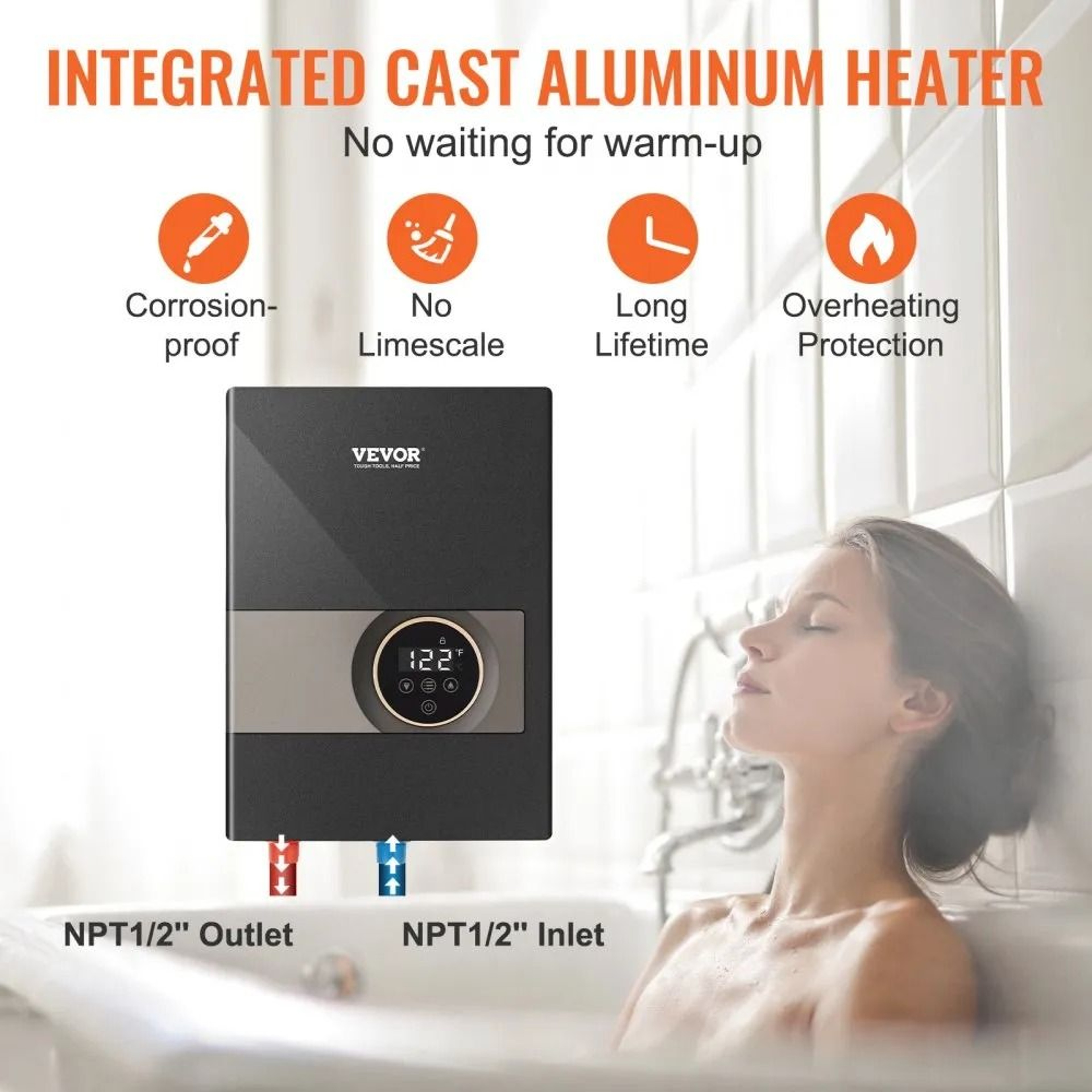 Instant Water Heater Electric Tankless Water Boiler 24 Hour Water Supply Digital Temperature Displa 1