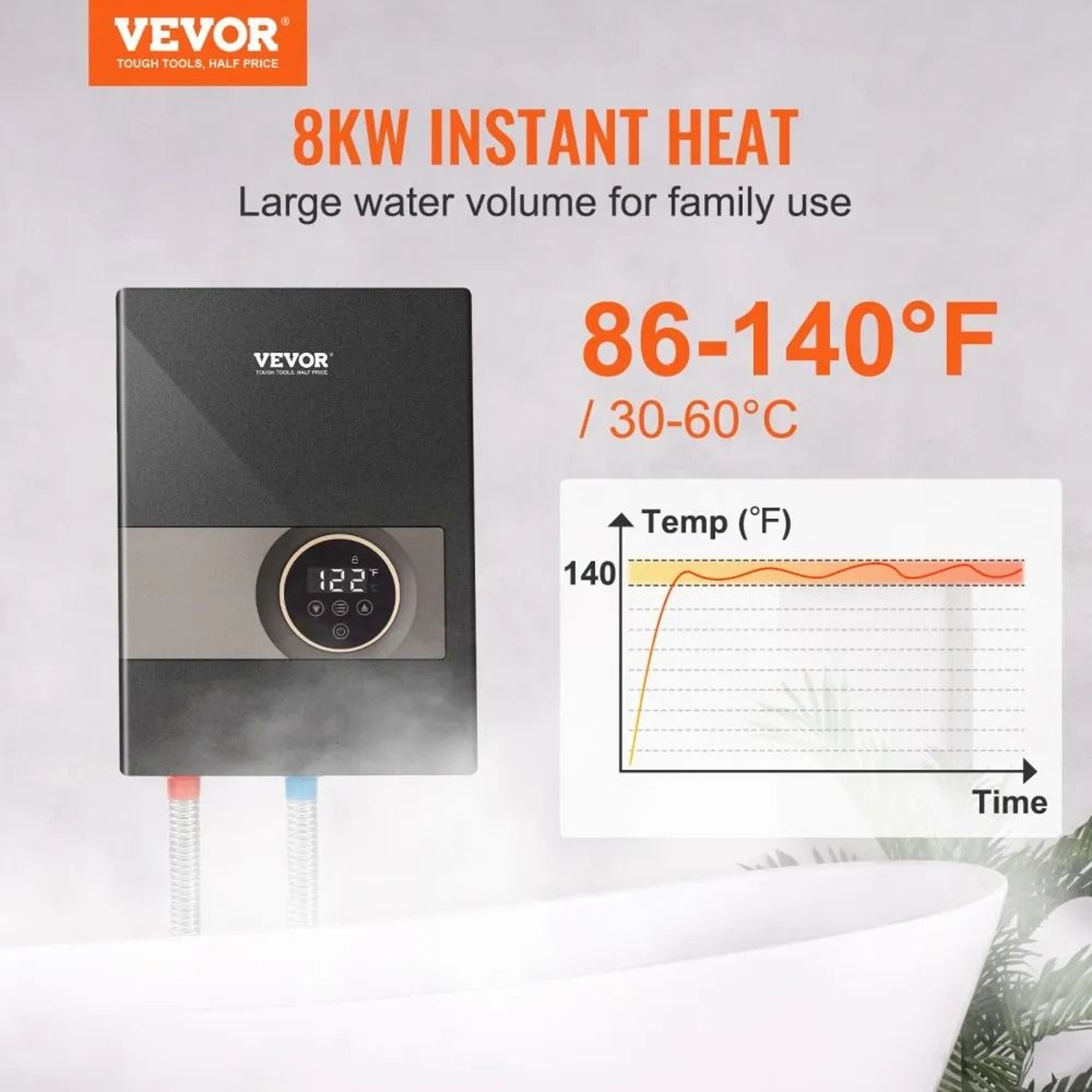 Instant Water Heater Electric Tankless Water Boiler 24 Hour Water Supply Digital Temperature Displa 4