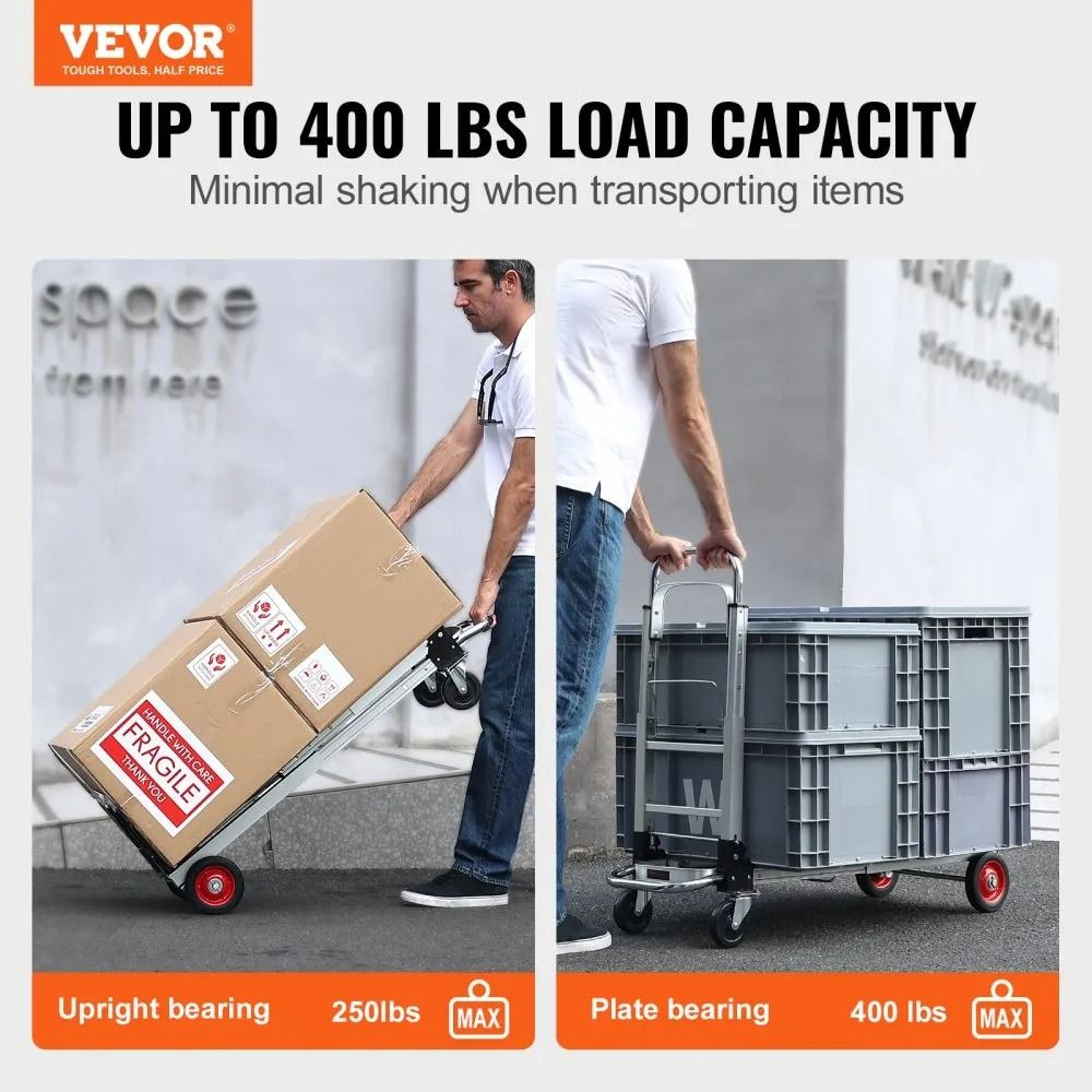 Heavy Duty Aluminum Folding Hand Truck High Lbs Capacity Collapsible Dolly Cart With Rubber Wheels 2
