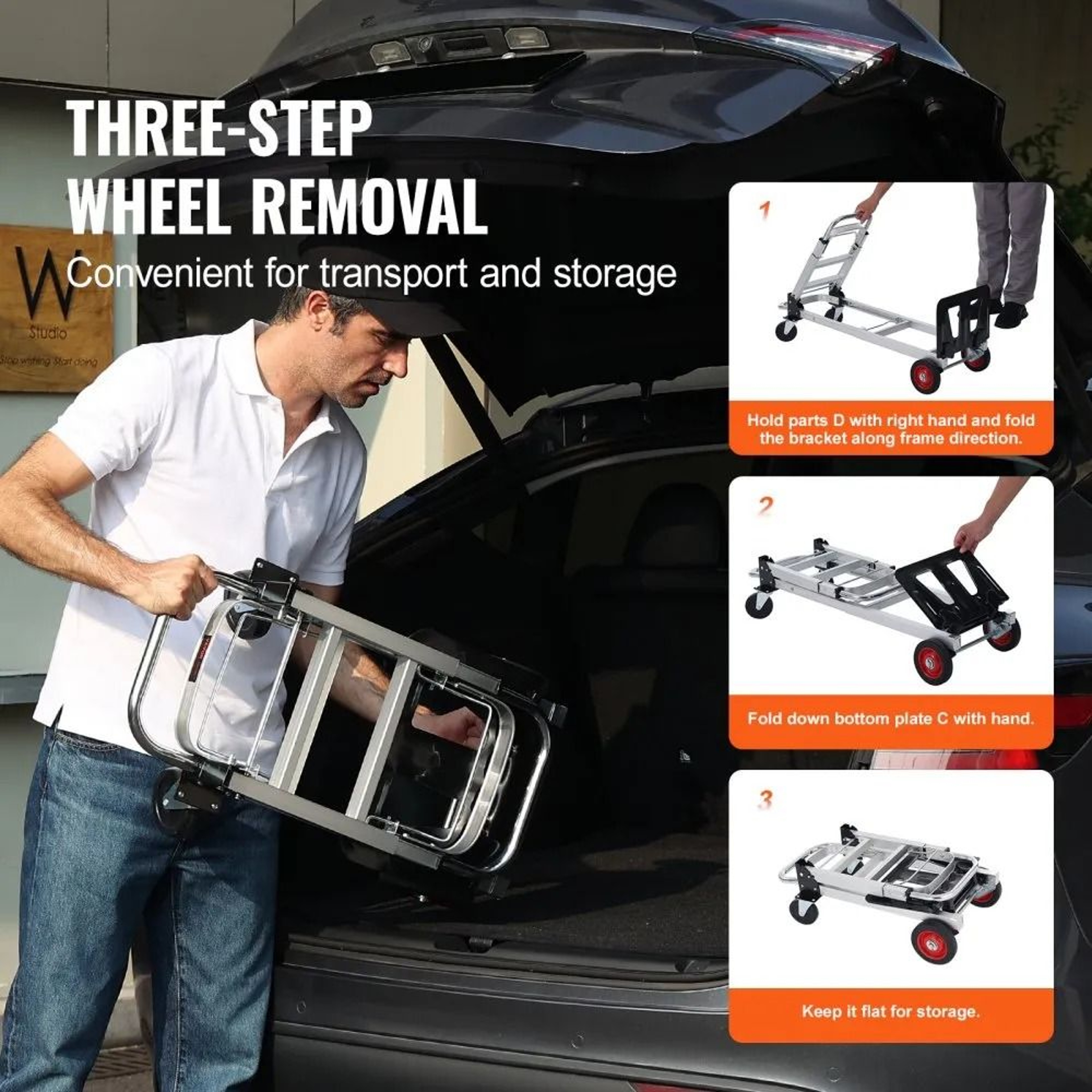 Heavy Duty Aluminum Folding Hand Truck High Lbs Capacity Collapsible Dolly Cart With Rubber Wheels 1