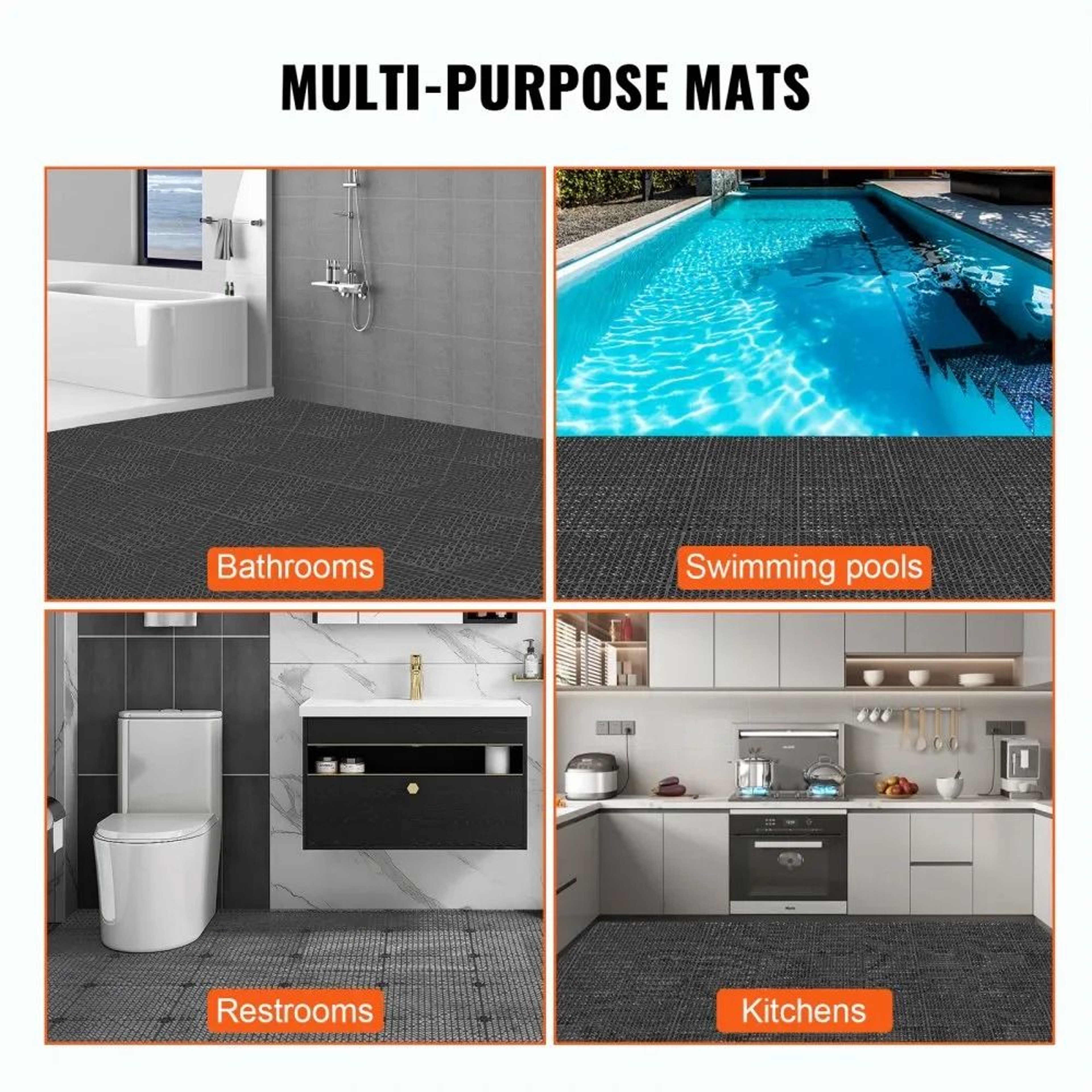 Interlocking Drainage Tiles NonSlip Waterproof Mats For Kitchens Pools Wet Areas 5