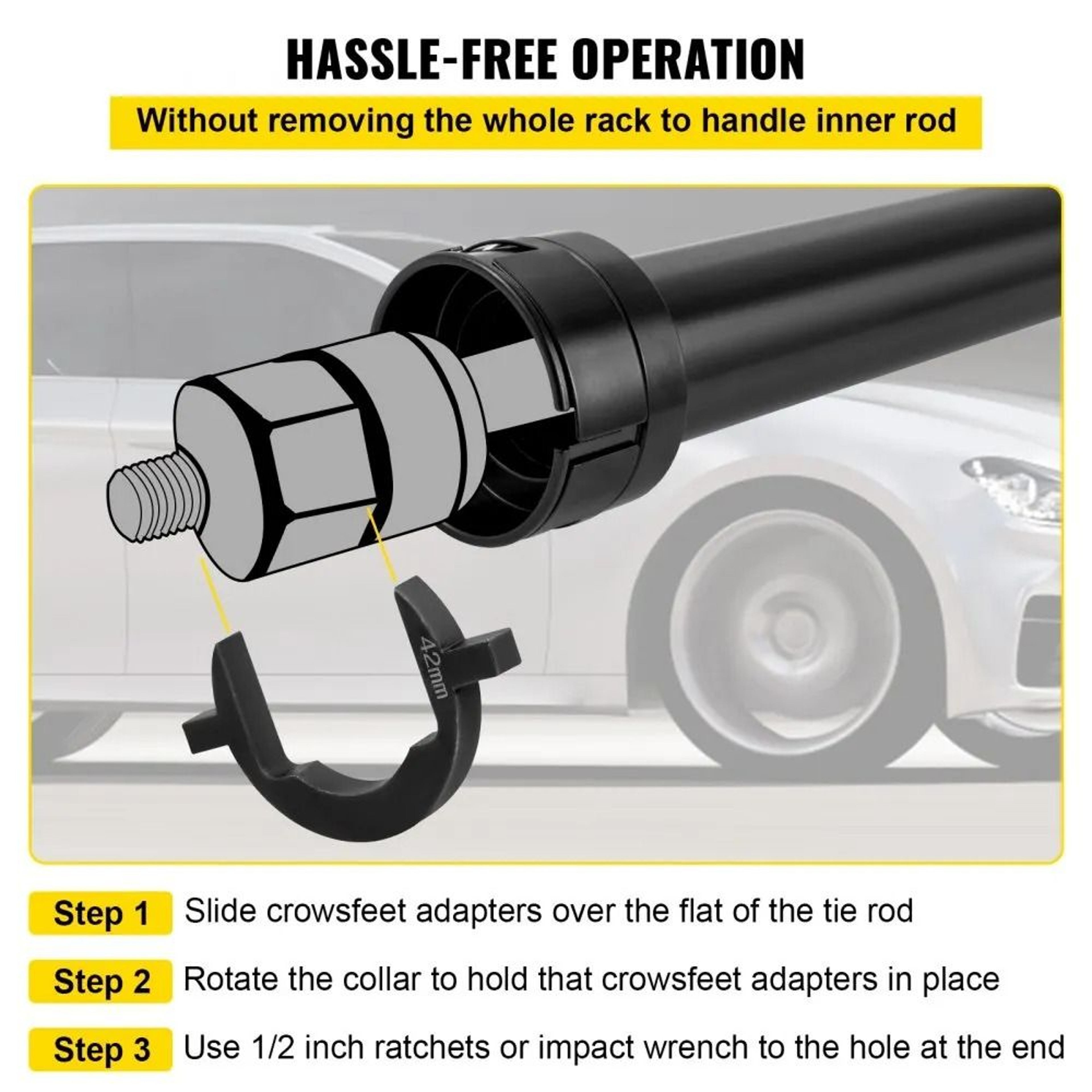 Efficient Inner Tie Rod Removal Kit Crowfoot Adapters Durable Steel Construction For Automotive Mai 4